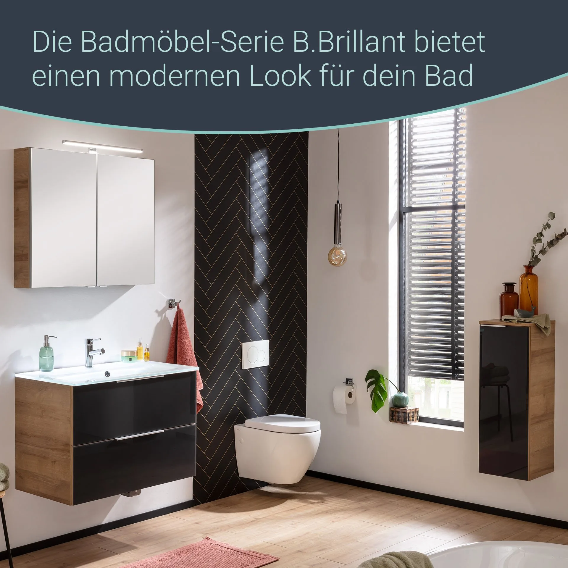 Fackelmann B.BRILLANT Midischrank, 30 cm breit, Anthrazit Glas/Braun hell