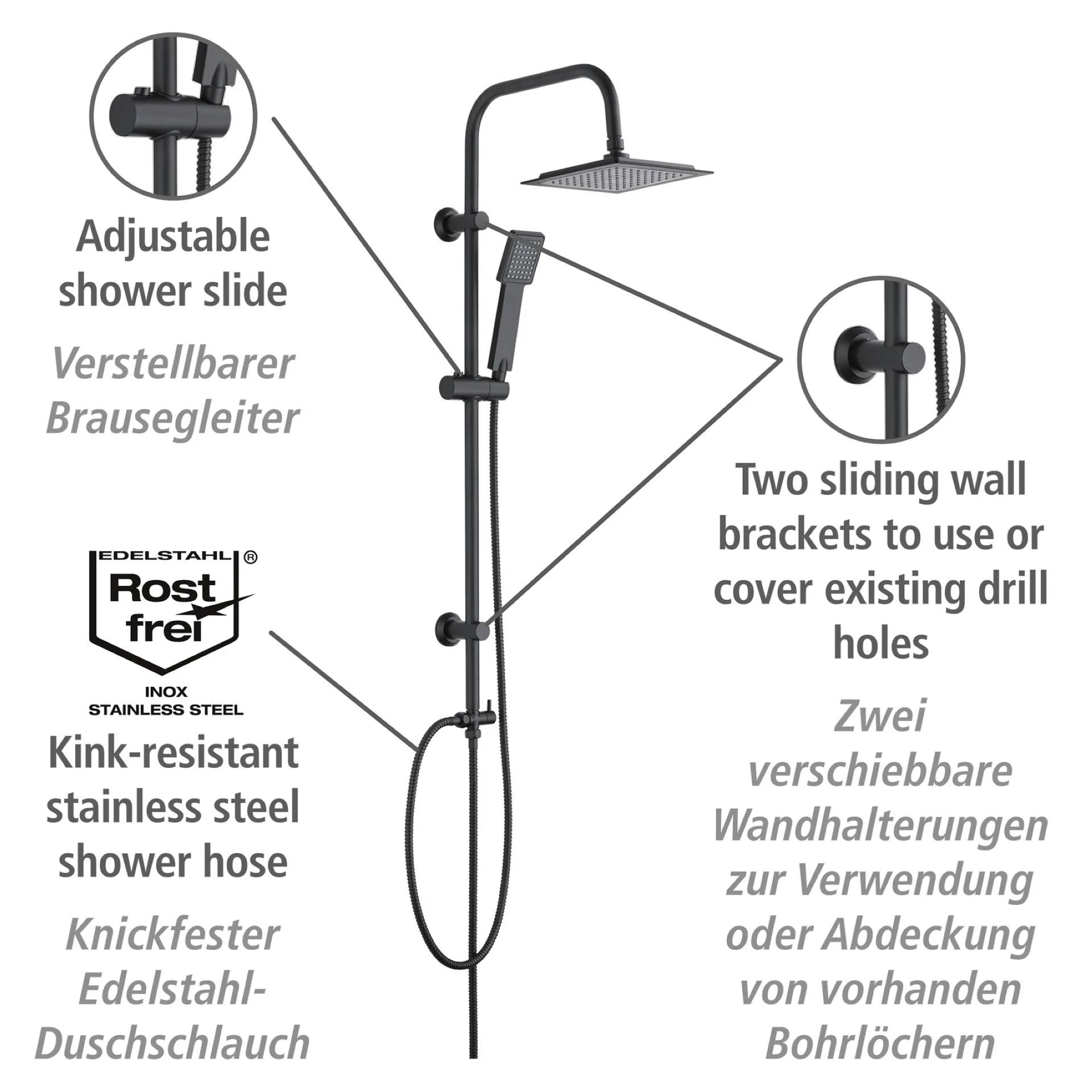 WENKO QUADRO Duschsystem, Schwarz matt
