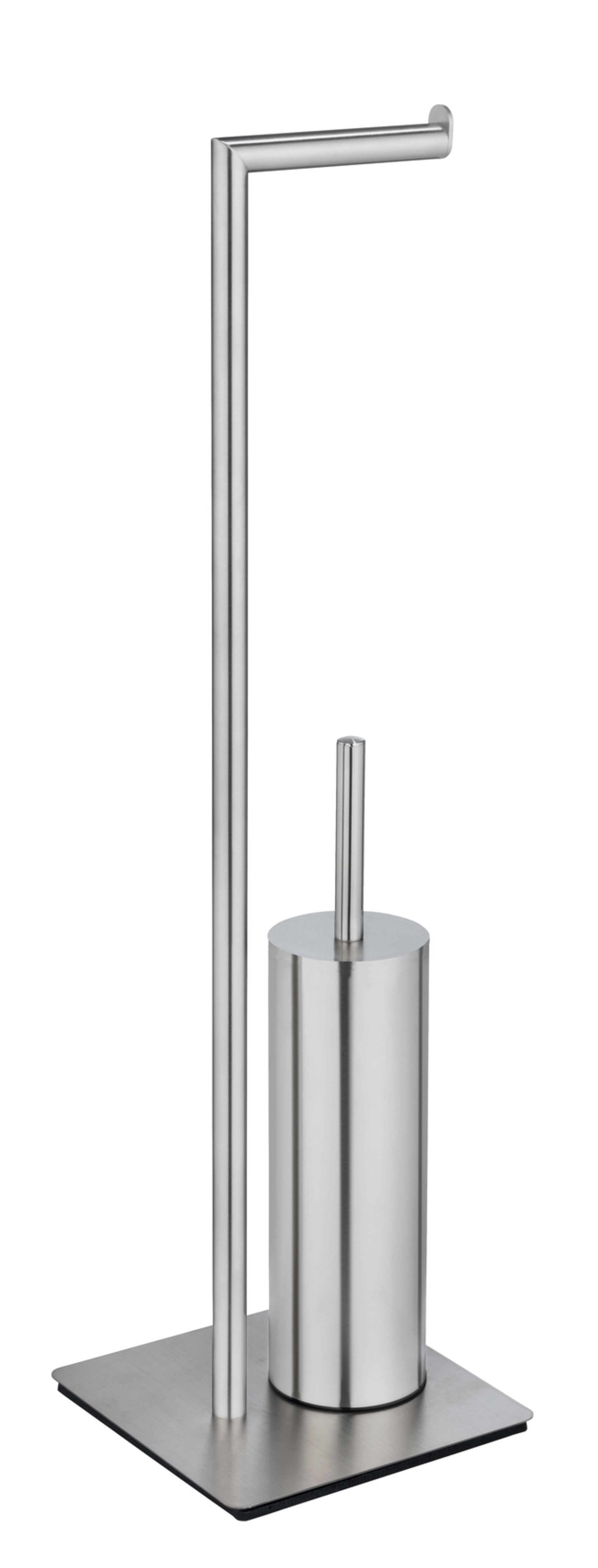 WENKO RECCO WC-Garnitur, Silber, Edelstahl, mit Toilettenpapierhalter, stehend