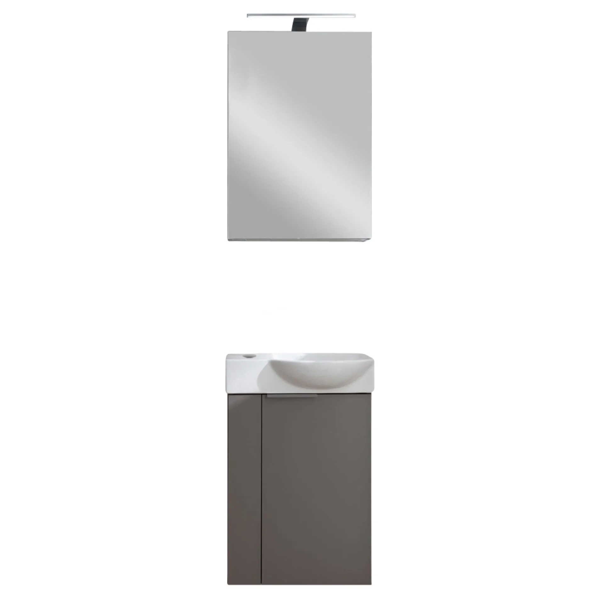 FACKELMANN SBC B.PARIS Gäste WC Waschtisch Set mit Spiegelschrank 45 cm breit, Grau, Türanschlag rechts