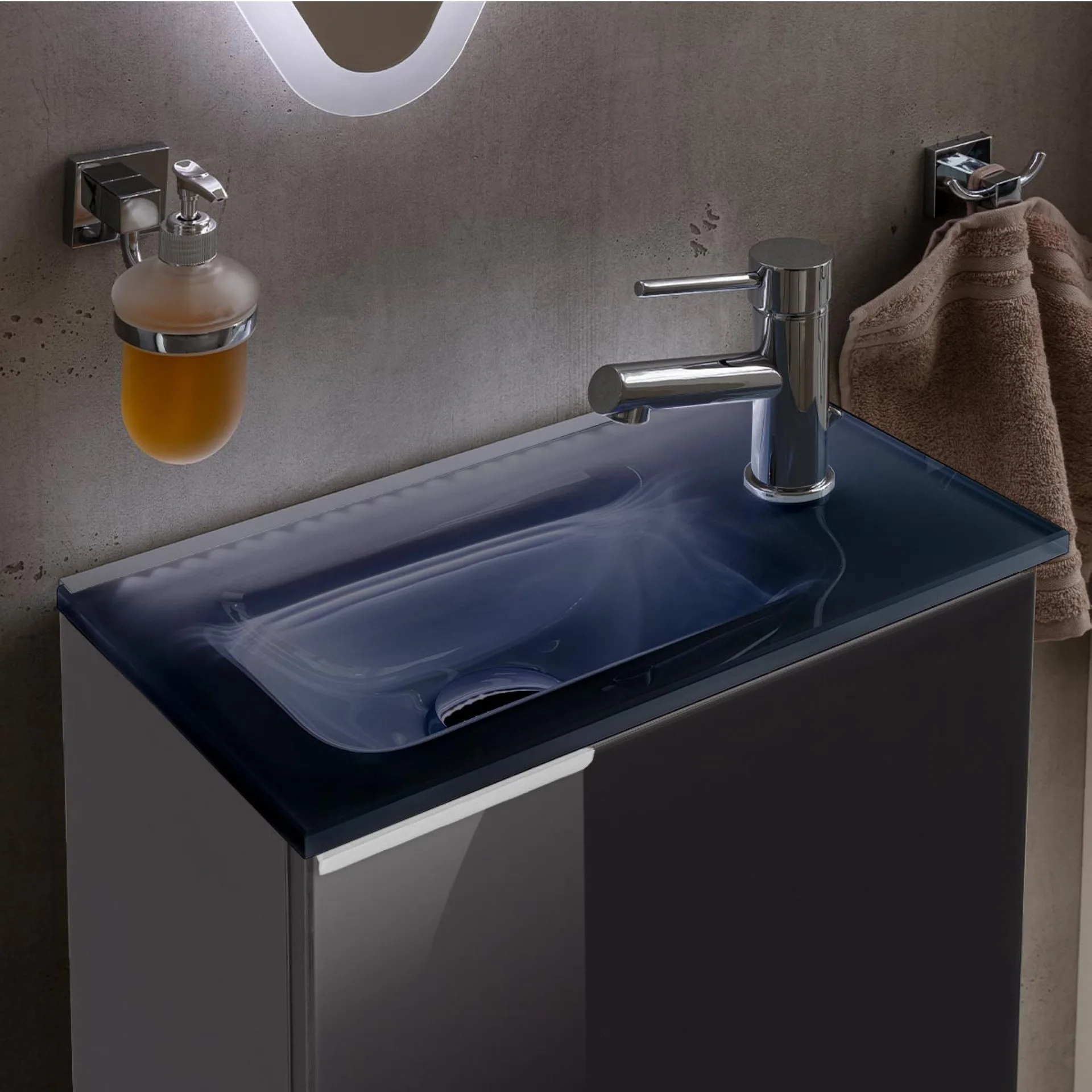 Fackelmann SBC KARA Gäste WC Set 2-teilig 45 cm, Anthrazit, rechts, Glas Anthrazit