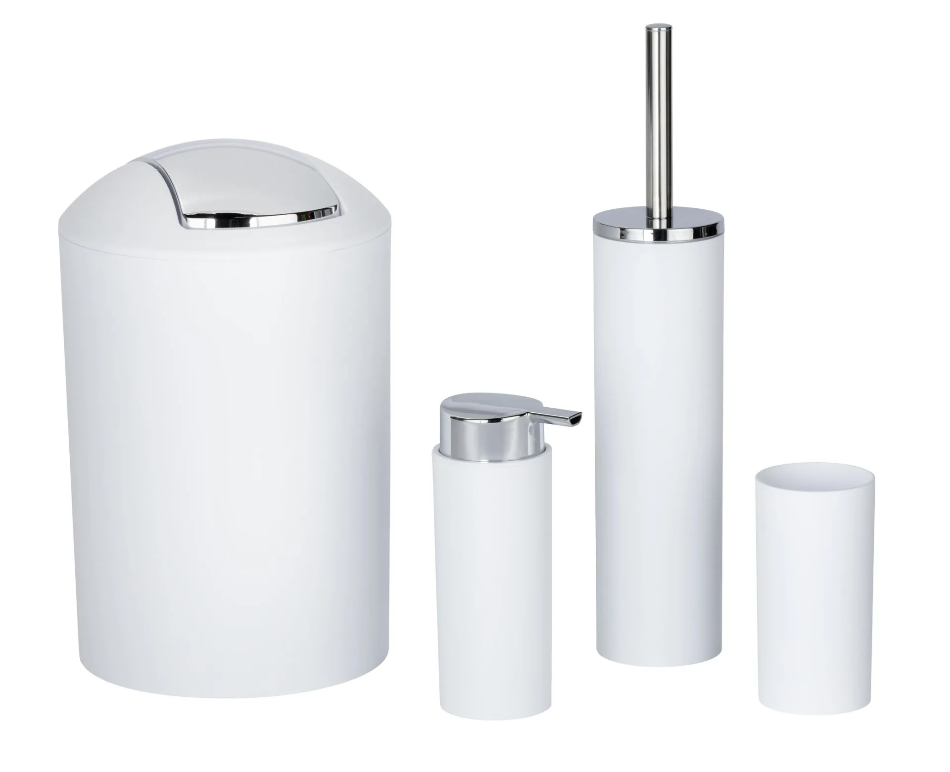 WENKO CALVO Accessoire Set, Weiß, Zahnputzbecher, Seifenspender, WC-Garnitur, Kosmetikeimer