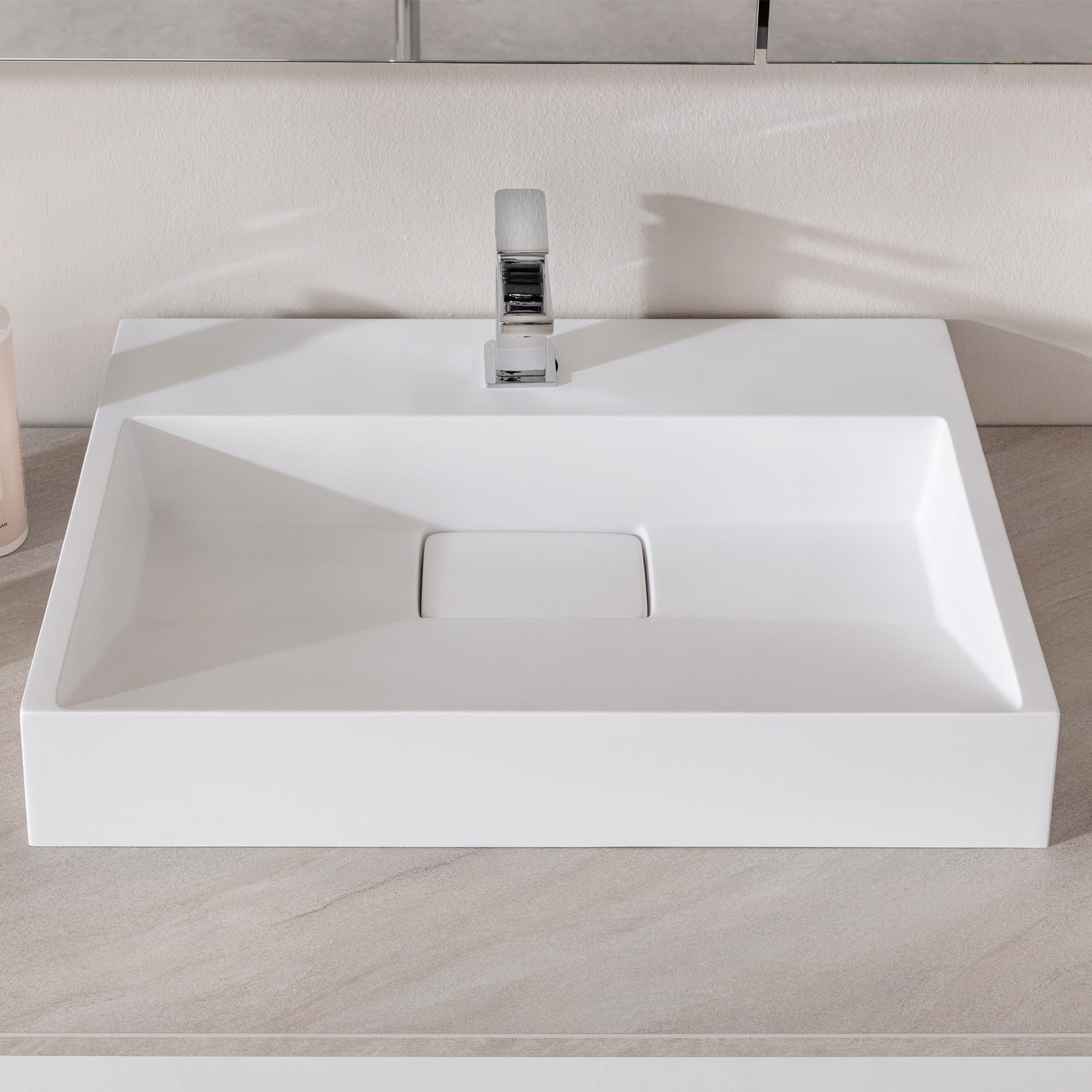 LANZET DUNE Waschbecken Gussmarmor 60 cm breit, Weiß matt