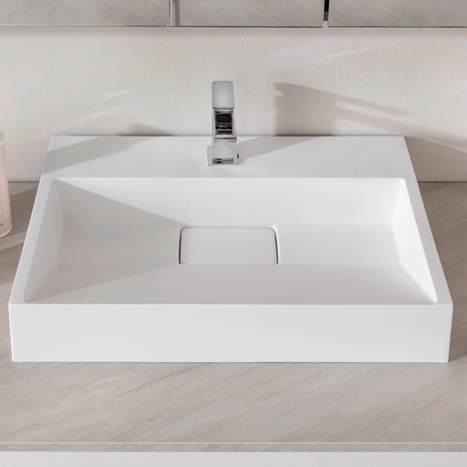 LANZET DUNE Waschbecken Gussmarmor 60 cm breit, Weiß matt