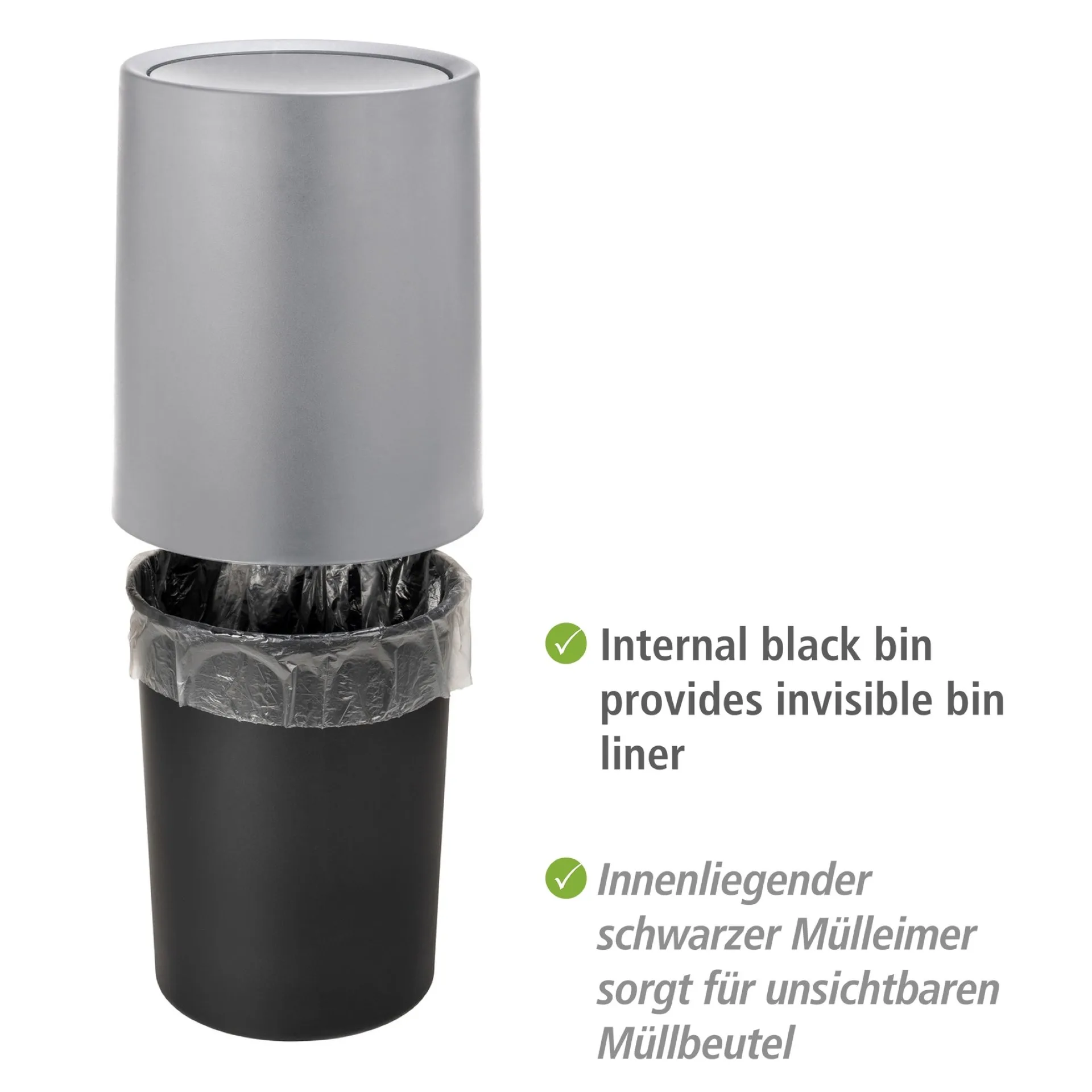 WENKO ATRI Kosmetikeimer 6 Liter, Grau