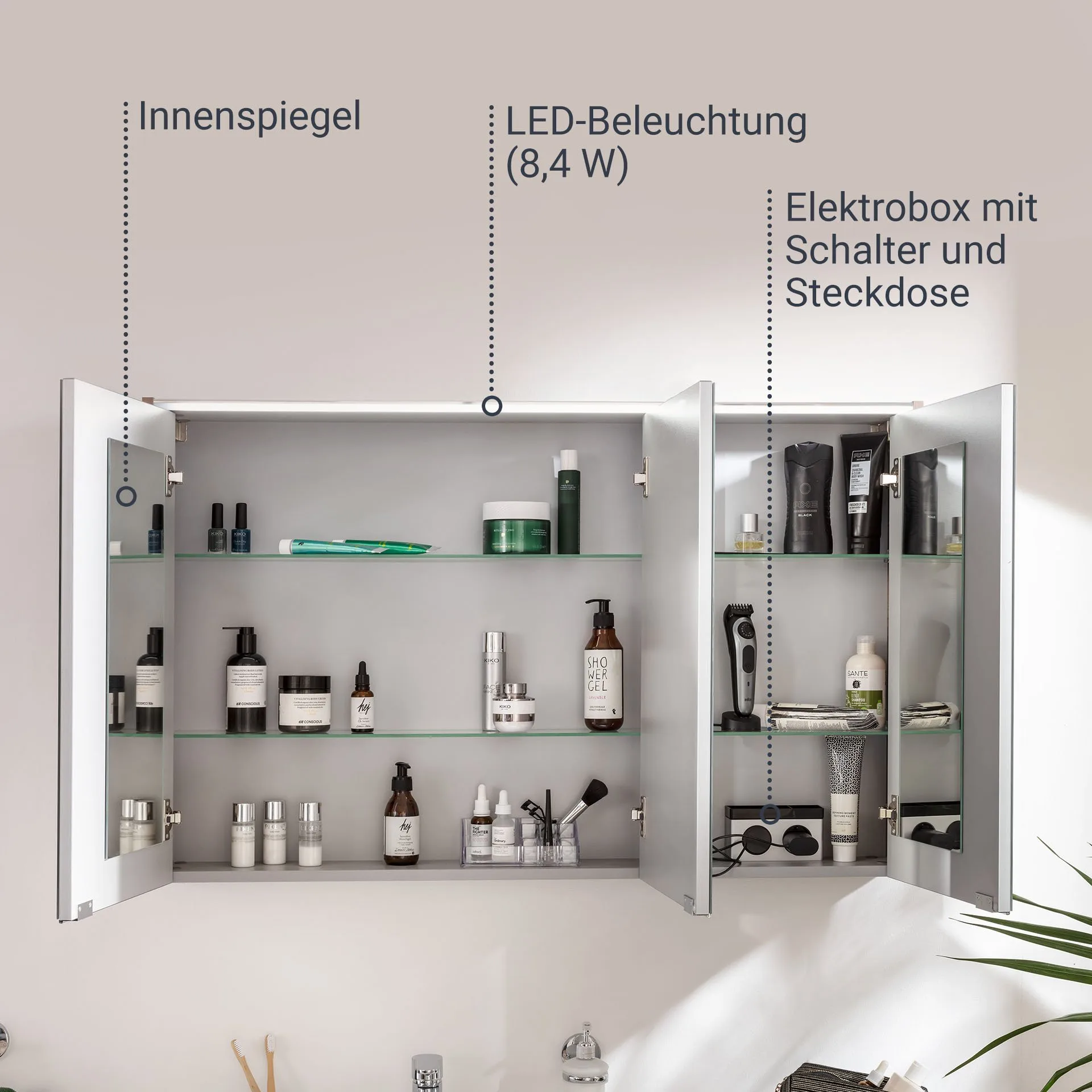 FACKELMANN VERONA LED Spiegelschrank 110 cm breit, Weiß Hochglanz