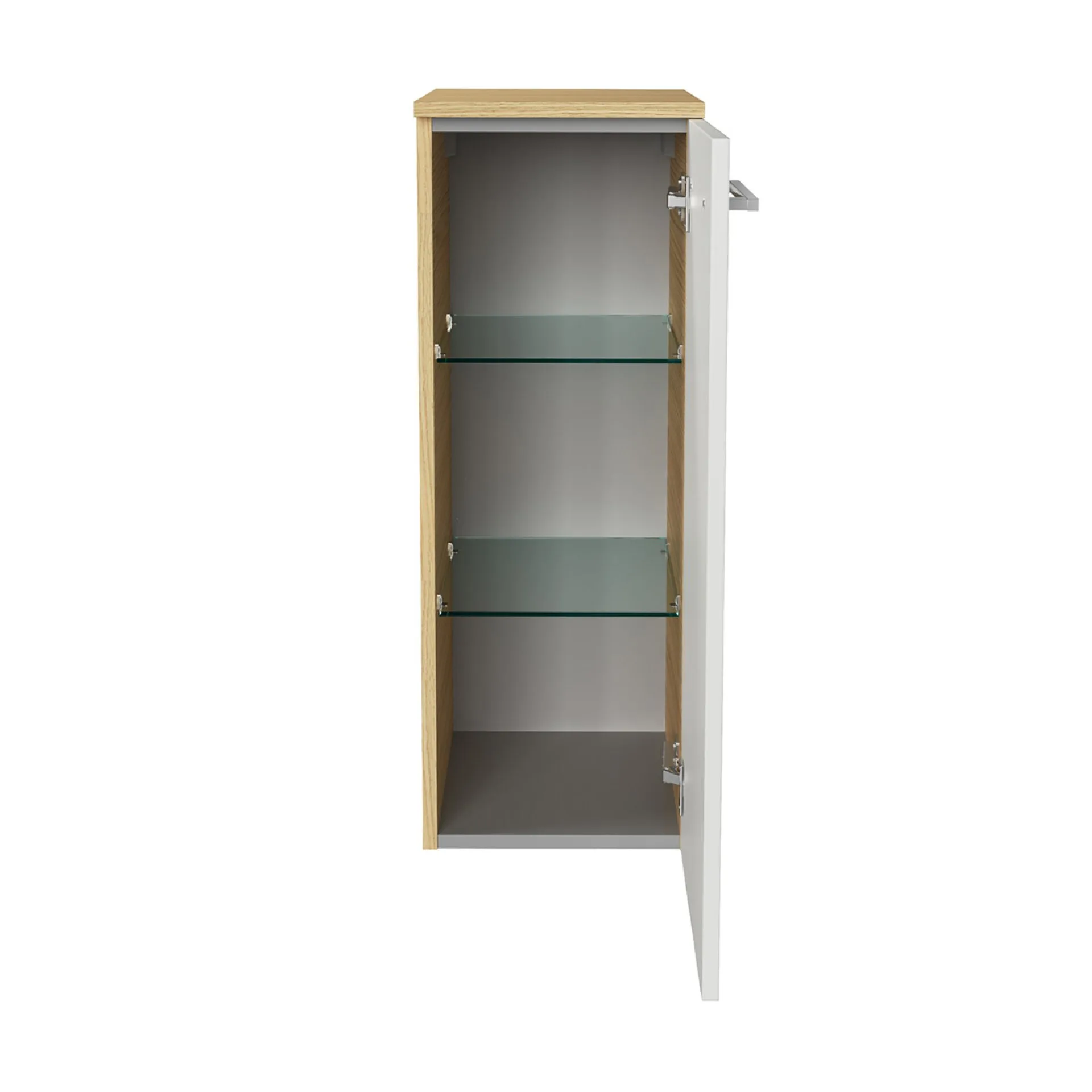 FACKELMANN B.STYLE Badmöbel Set 4-teilig 83 cm breit, Weiß/Braun, Waschbecken Gussmarmor Weiß + LED-Spiegelschrank + Midischrank Türanschlag rechts