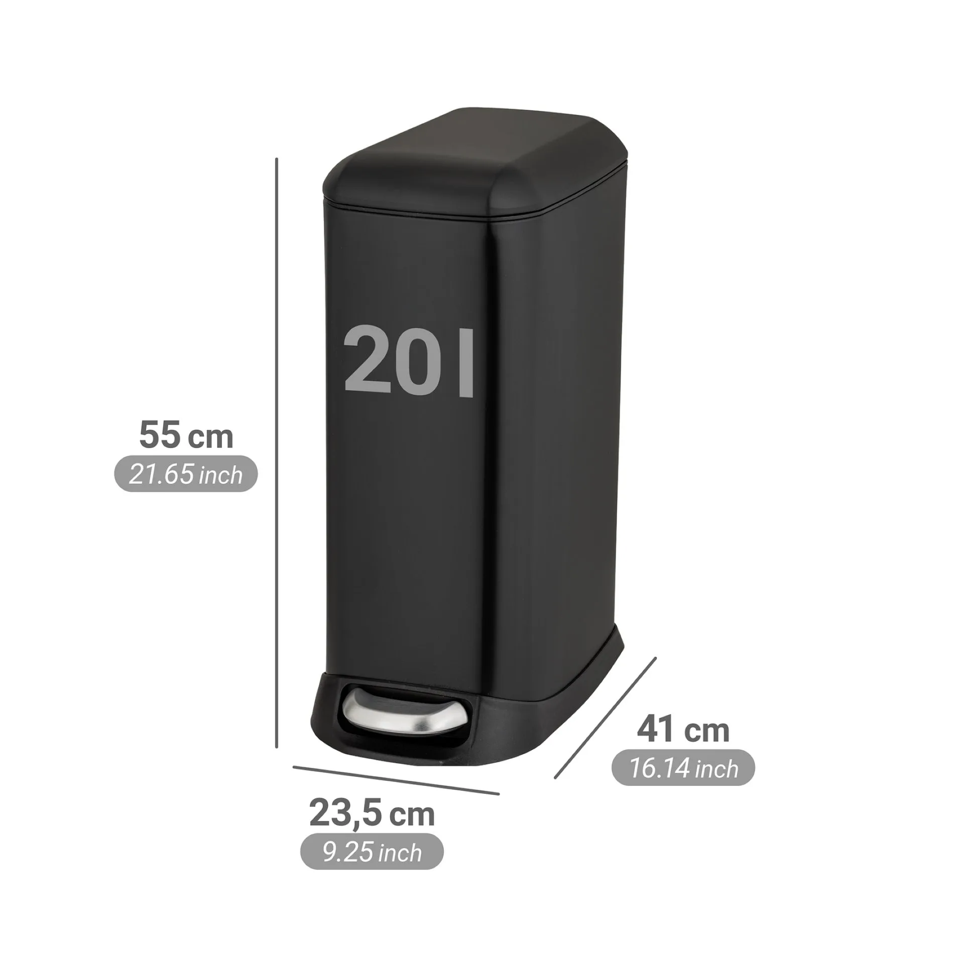 WENKO DESIGN Mülleimer 20 Liter, Schwarz, mit Absenkautomatik