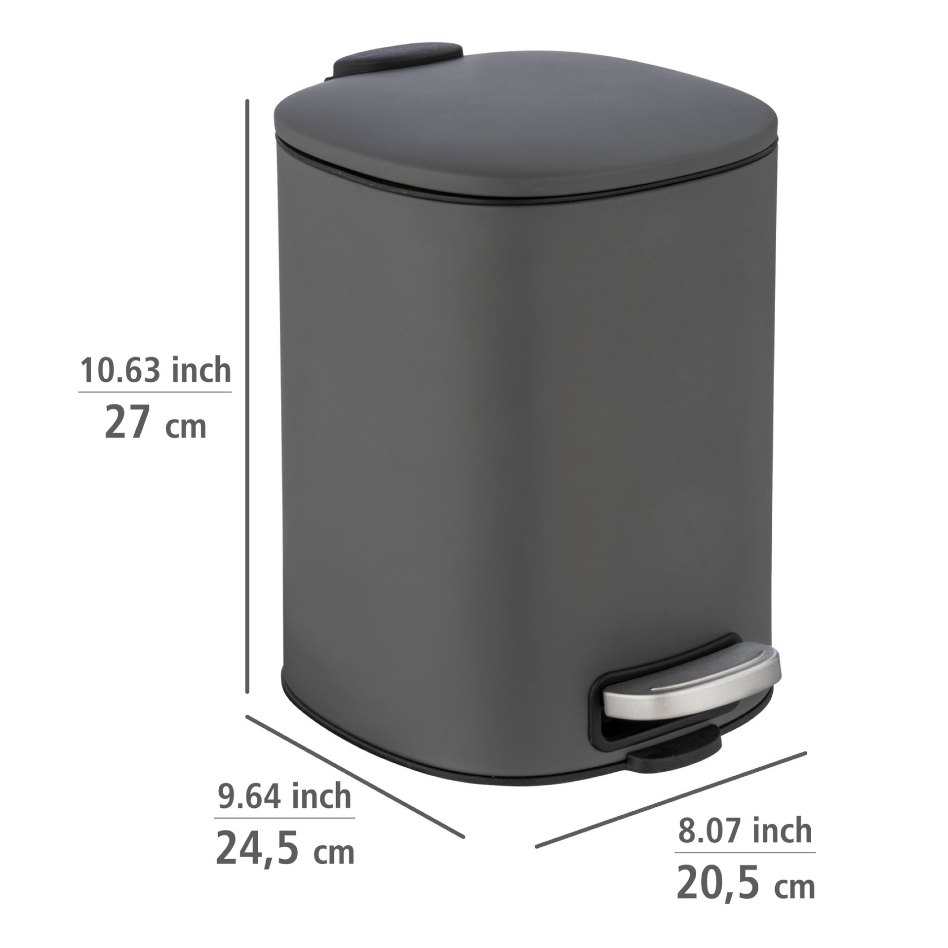 WENKO ALASSIO Kosmetikeimer 5 Liter, Grau, Edelstahl, mit Absenkautomatik