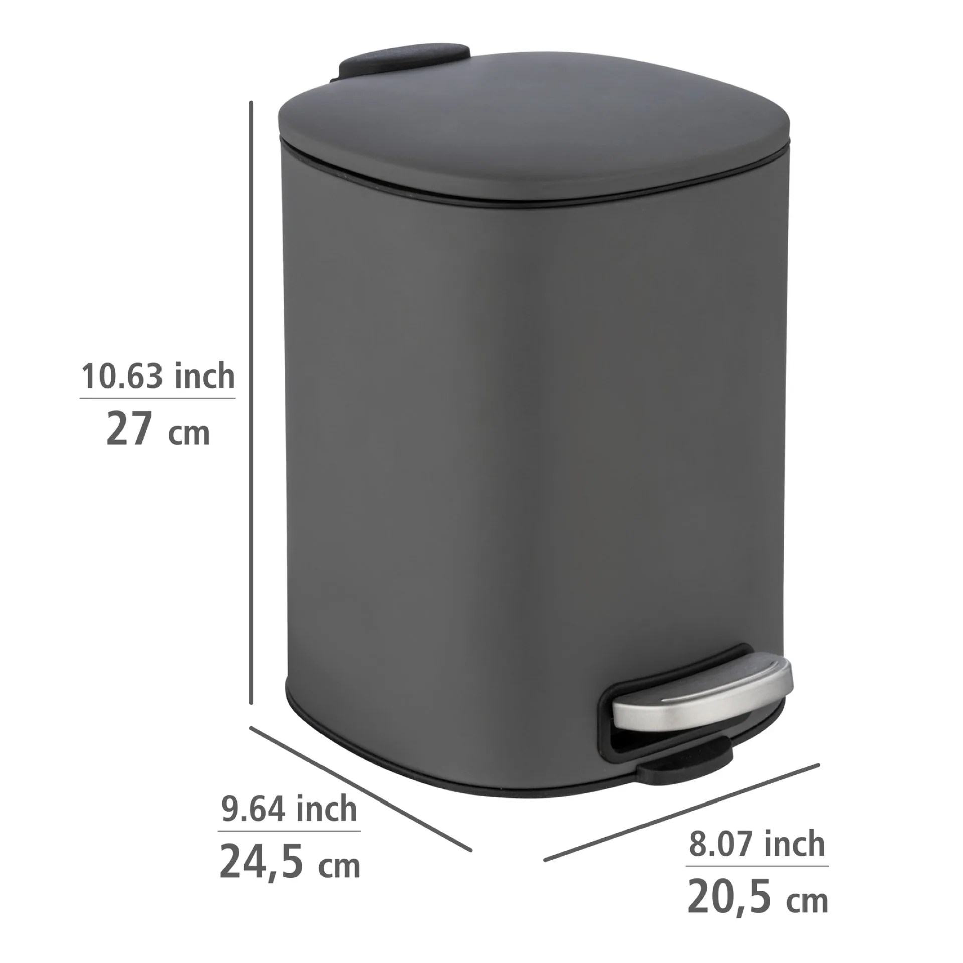 WENKO ALASSIO Kosmetikeimer 5 Liter, Grau, Edelstahl, mit Absenkautomatik