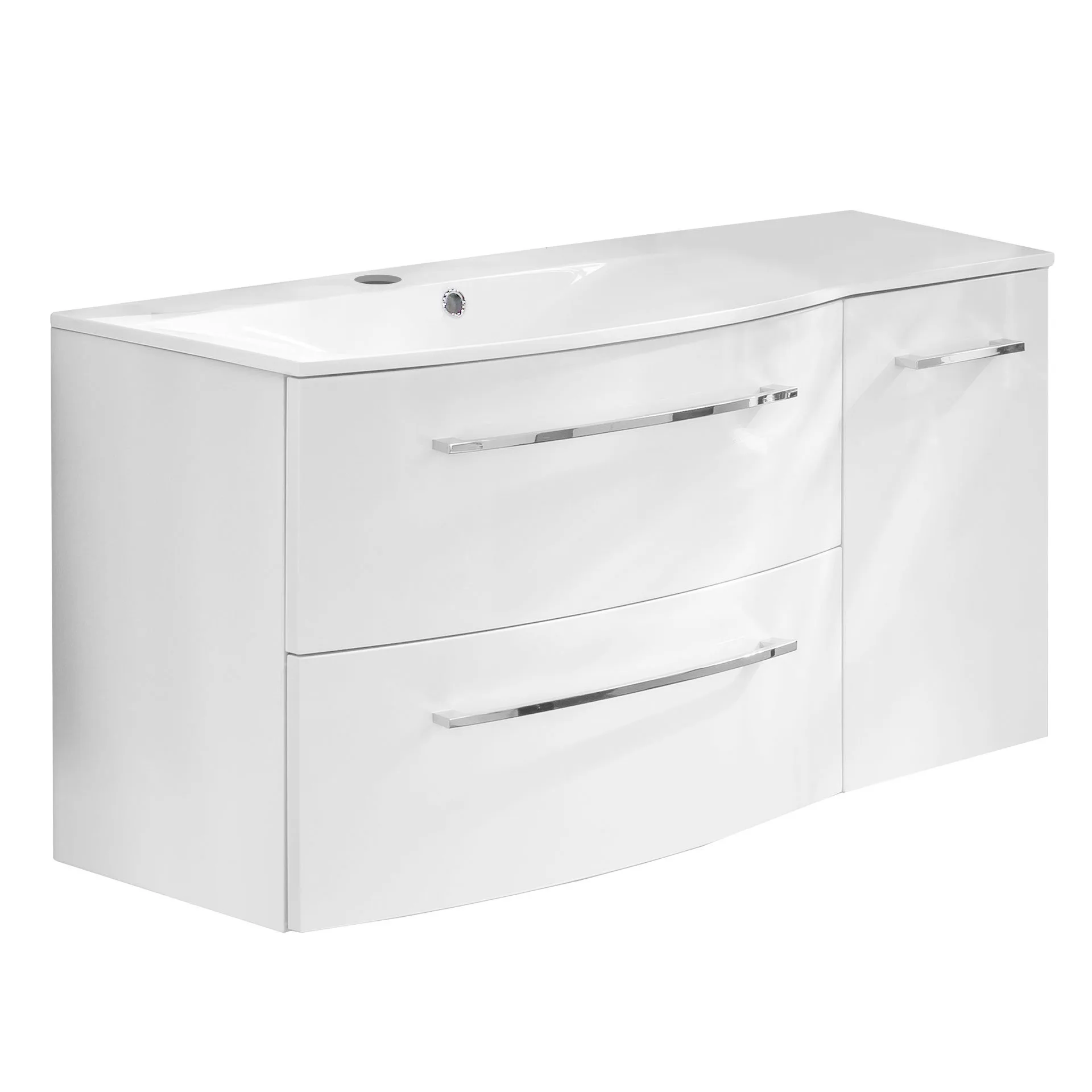 FACKELMANN VERONA Waschbecken mit Unterschrank 115 cm breit, Weiß, Waschbecken Gussmarmor Weiß + Unterschrank Türanschlag rechts