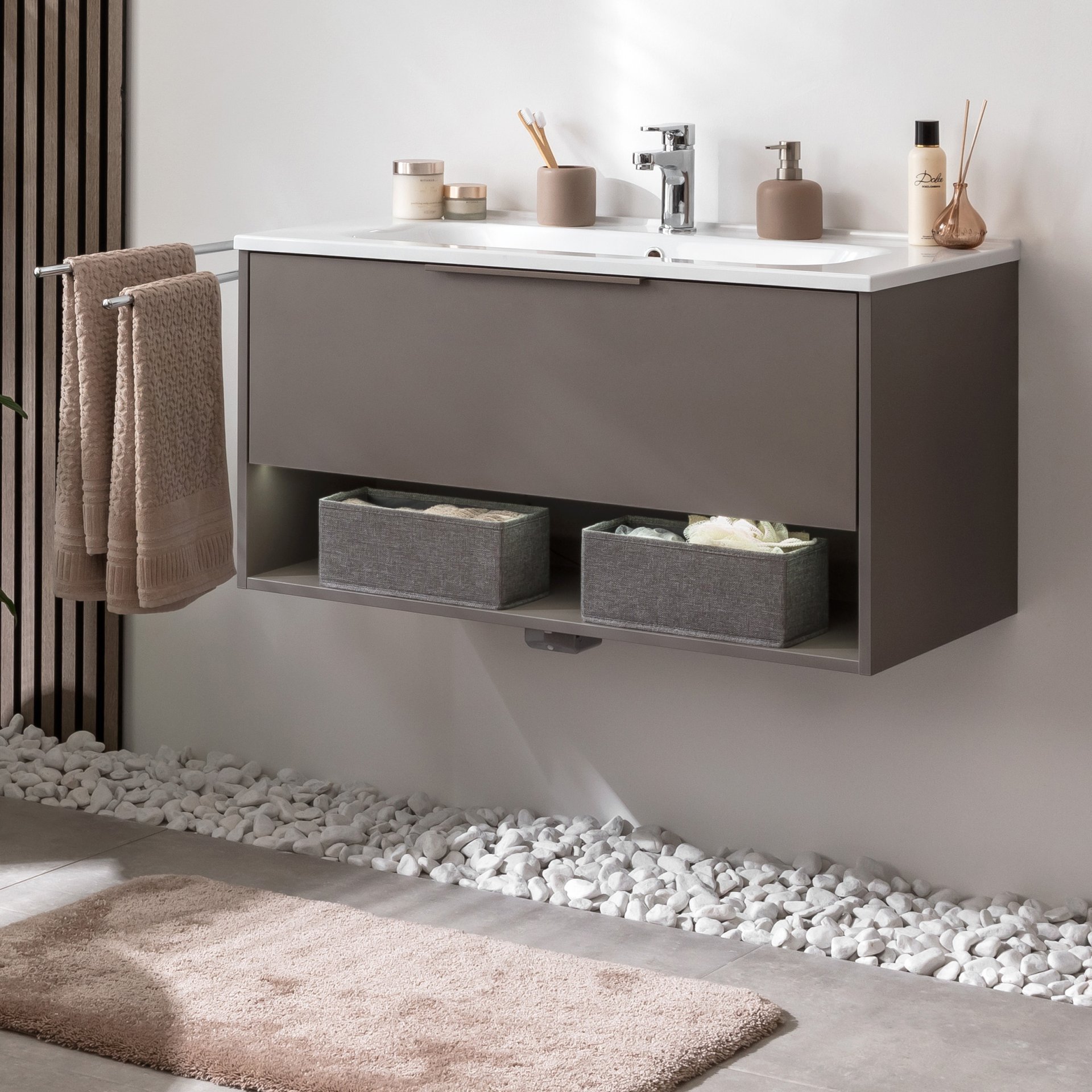 Fackelmann B.PARIS Badmöbel Set 2-teilig 90 cm breit, Grau, Gussmarmor