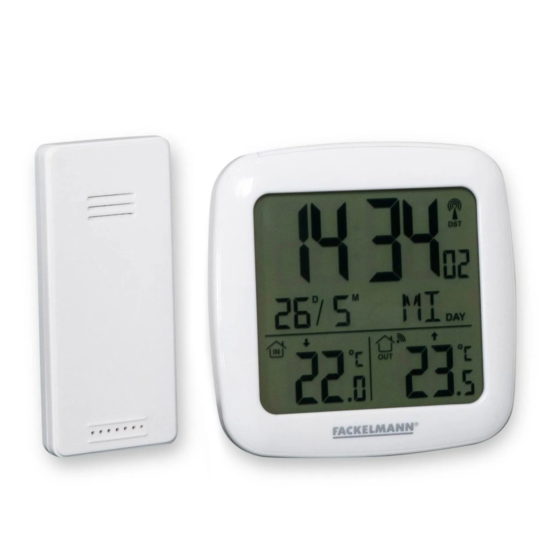 FACKELMANN Digital Thermometer 9 cm breit, Weiß + Funkuhr Box