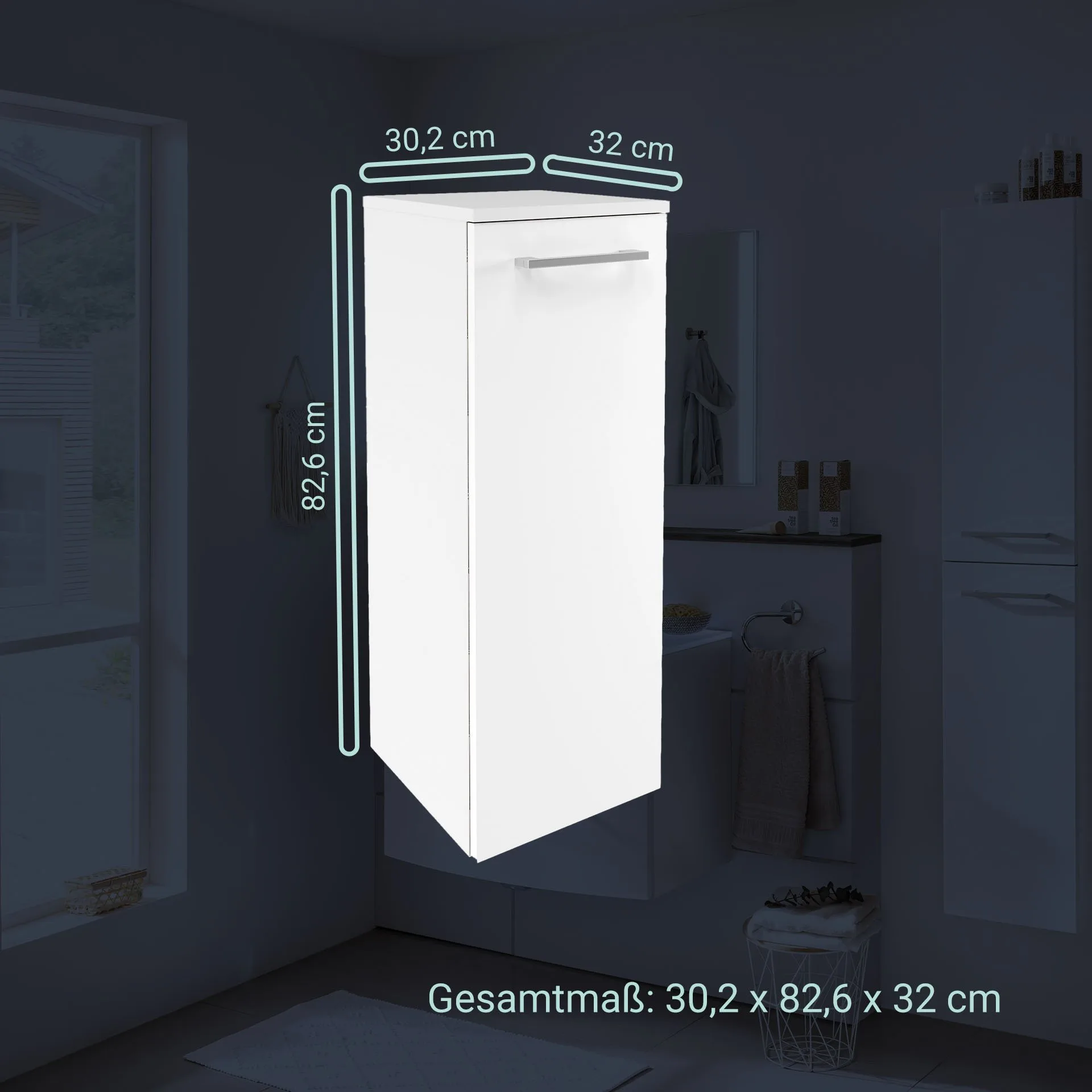 FACKELMANN VERONA Midischrank 30 cm breit, Weiß Hochglanz, Türanschlag rechts