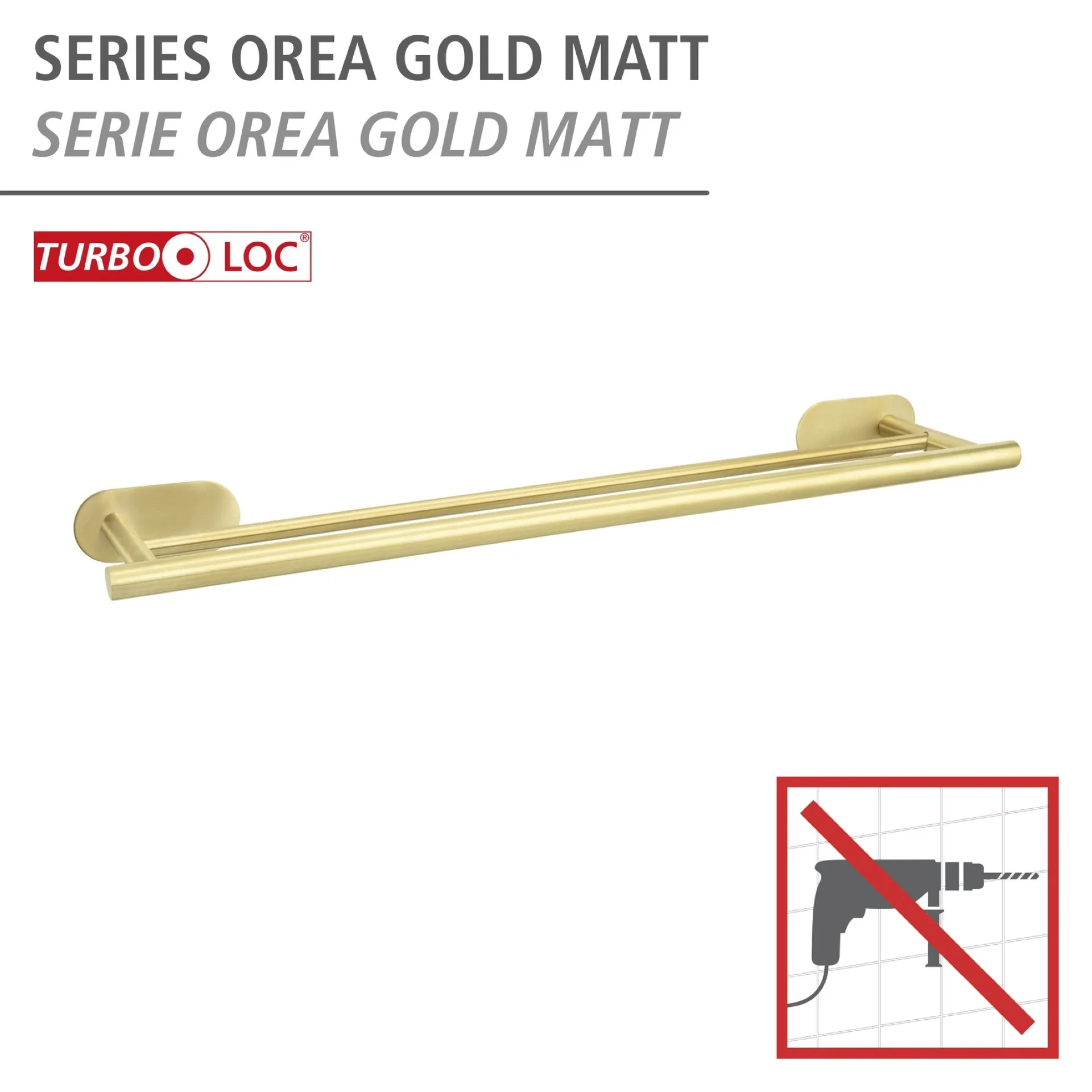 WENKO OREA Handtuchhalter 60 cm, Gold matt, 2 Stangen, Edelstahl, Befestigen ohne Bohren