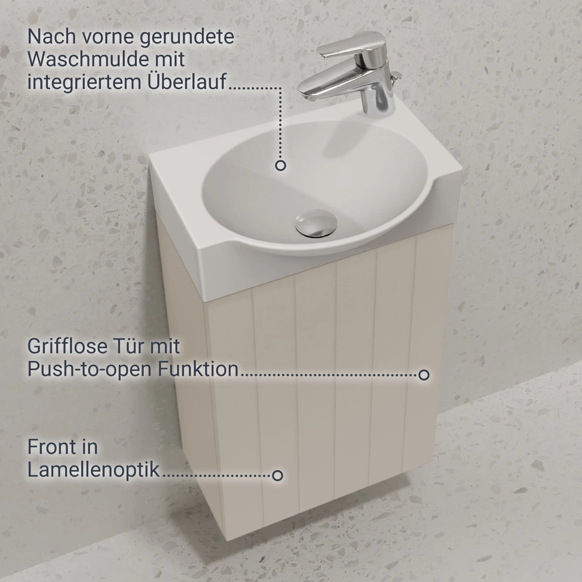 BADEDU IMPERO Gäste WC Waschtisch Set  40 cm breit, Beige, Waschbecken Keramik Weiß