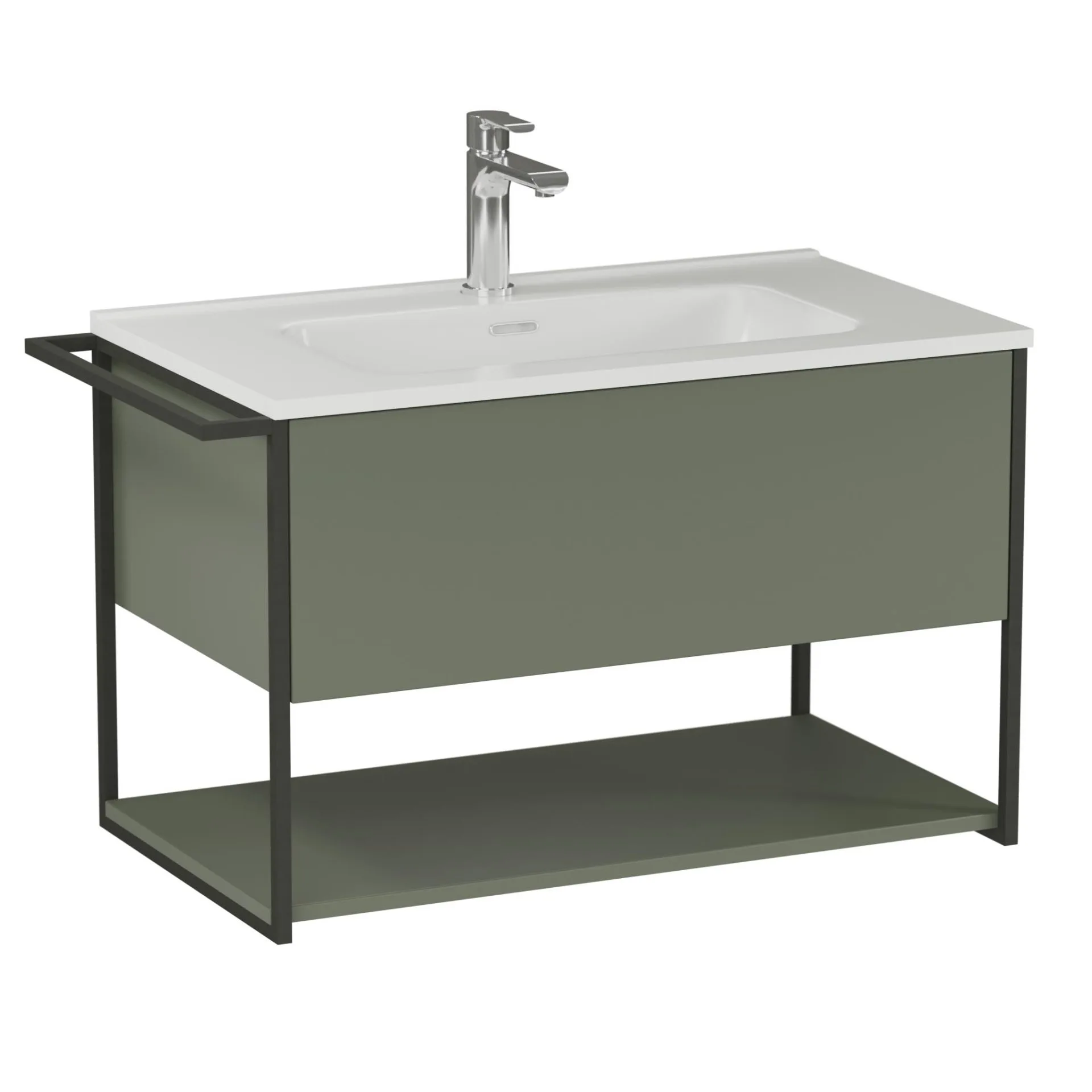 BADEDU DUNA Waschbecken mit Unterschrank 80 cm breit, Grün, Waschbecken Keramik Weiß