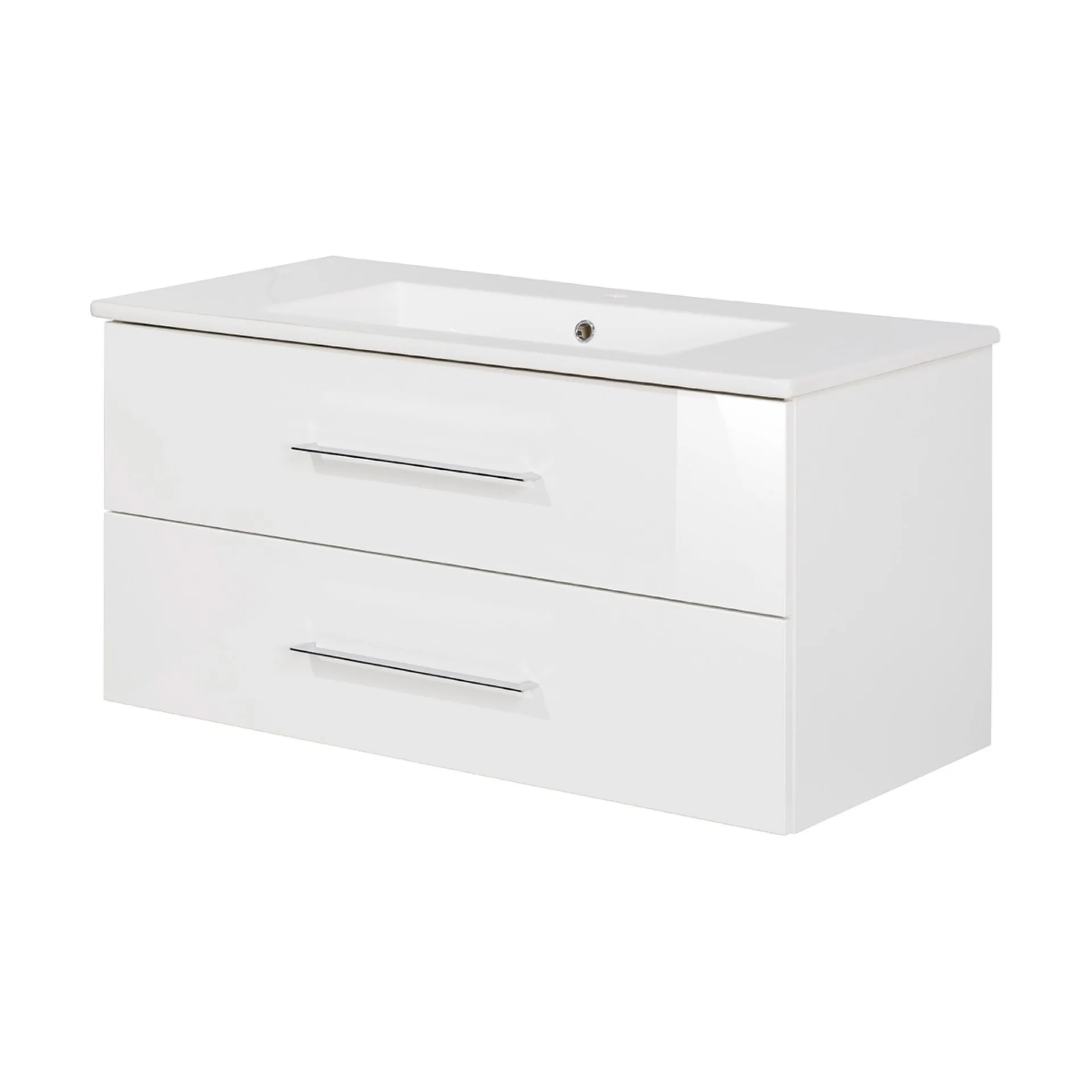 FACKELMANN B.PERFEKT Waschbecken mit Unterschrank 103 cm breit, Weiß, Waschbecken Keramik Weiß