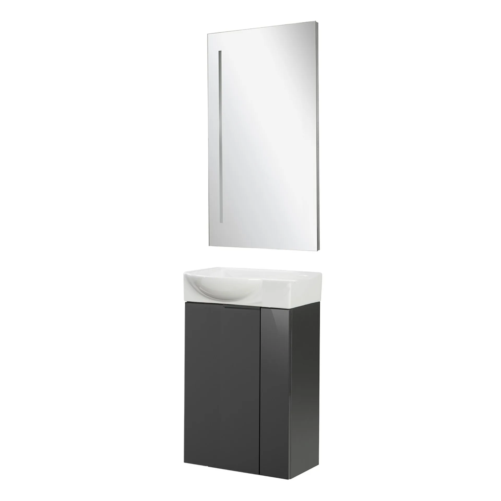 FACKELMANN SBC LUNA Gäste WC Waschtisch Set mit Spiegel 45 cm breit, Anthrazit, Waschbecken Keramik Weiß, Türanschlag links