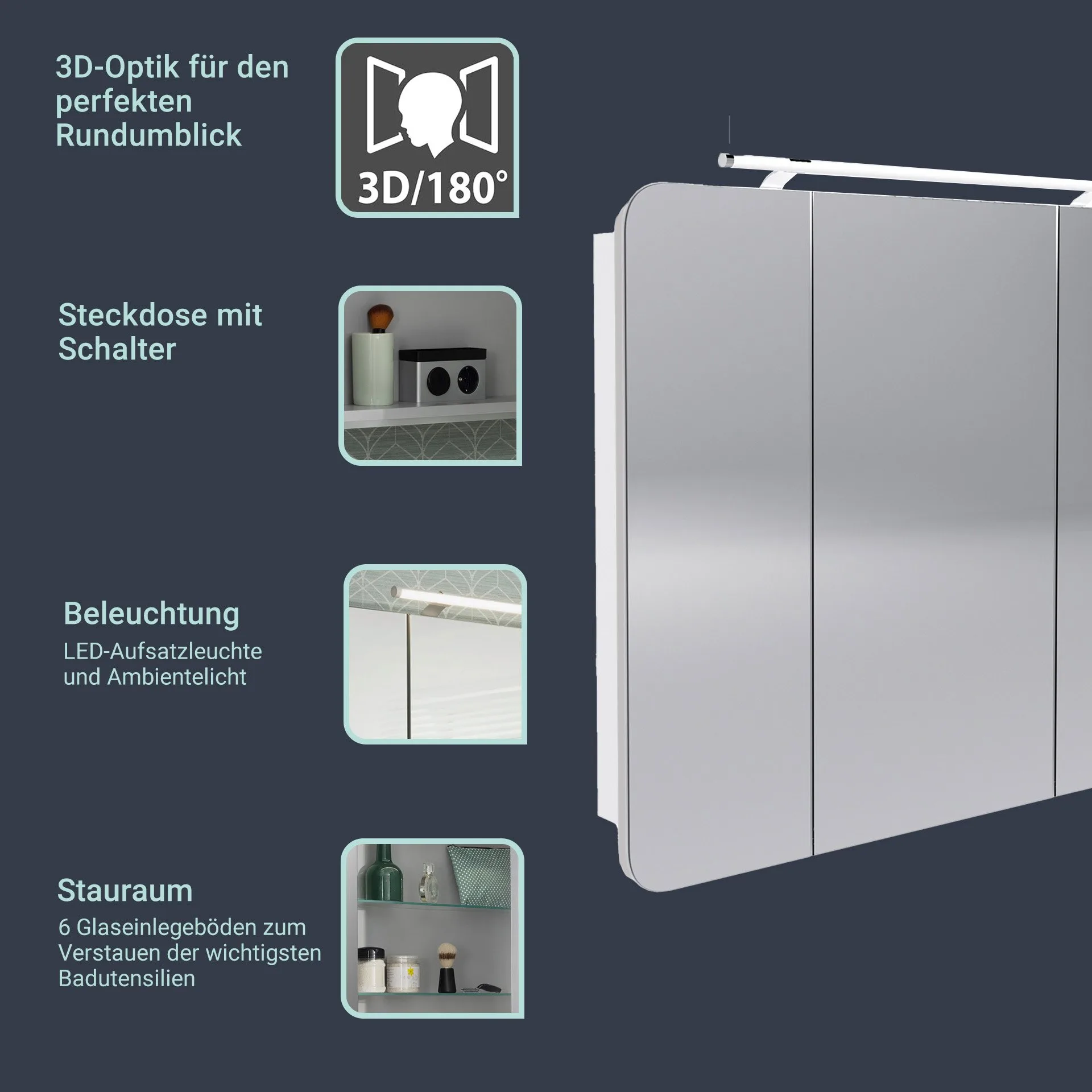FACKELMANN MILANO LED Spiegelschrank 90 cm breit, Weiß
