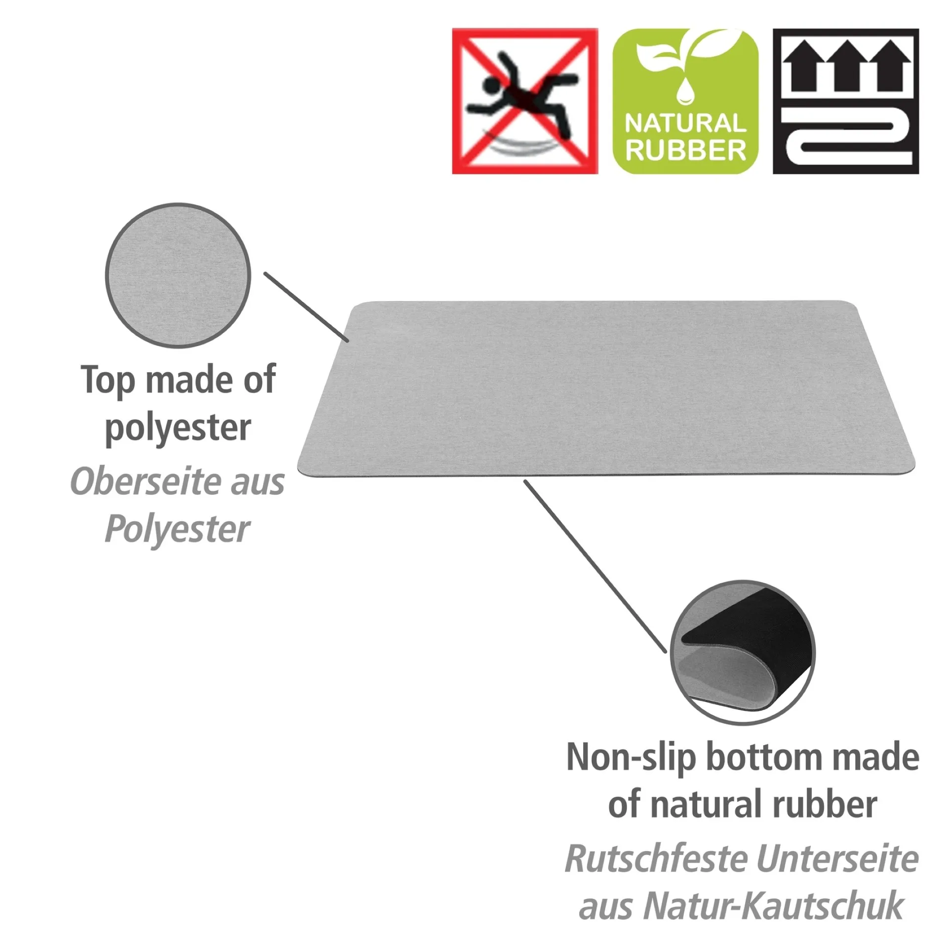 WENKO Badematte 80 x 50 cm, Grau, schnelltrocknend