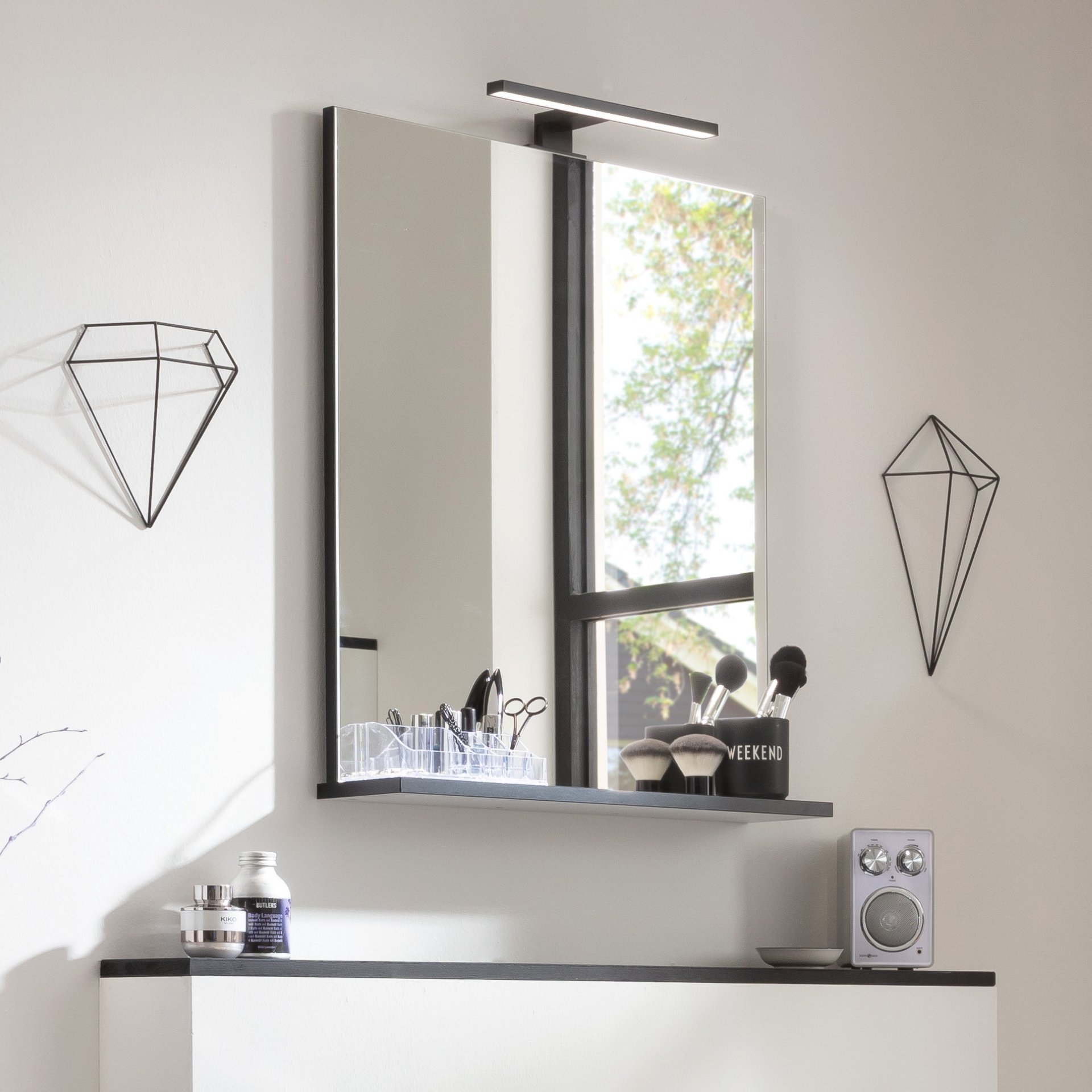 Fackelmann TE-A Spiegel 60 cm mit Ablage, Weiß