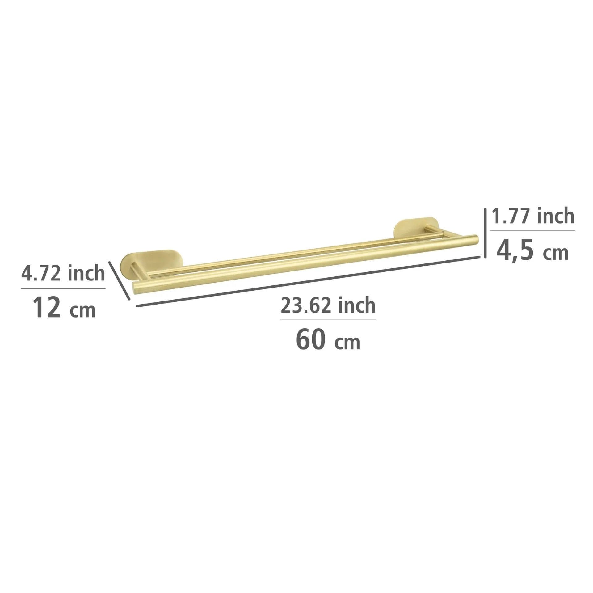 WENKO OREA Handtuchhalter 60 cm, Gold matt, 2 Stangen, Edelstahl, Befestigen ohne Bohren