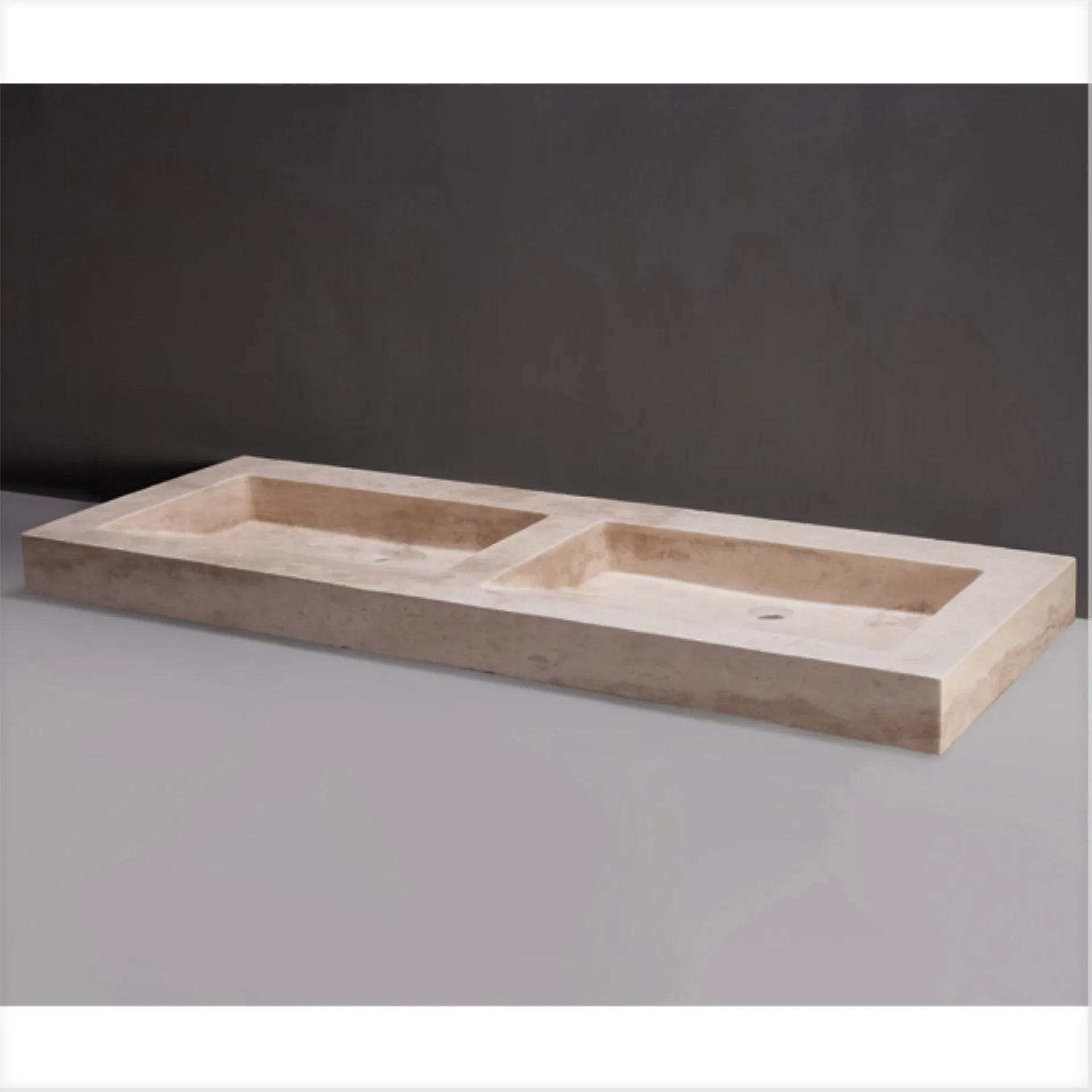 FORZALAQUA PALERMO Doppelwaschbecken 140,5 cm breit, Travertin, Naturstein, ohne Hahnlöcher
