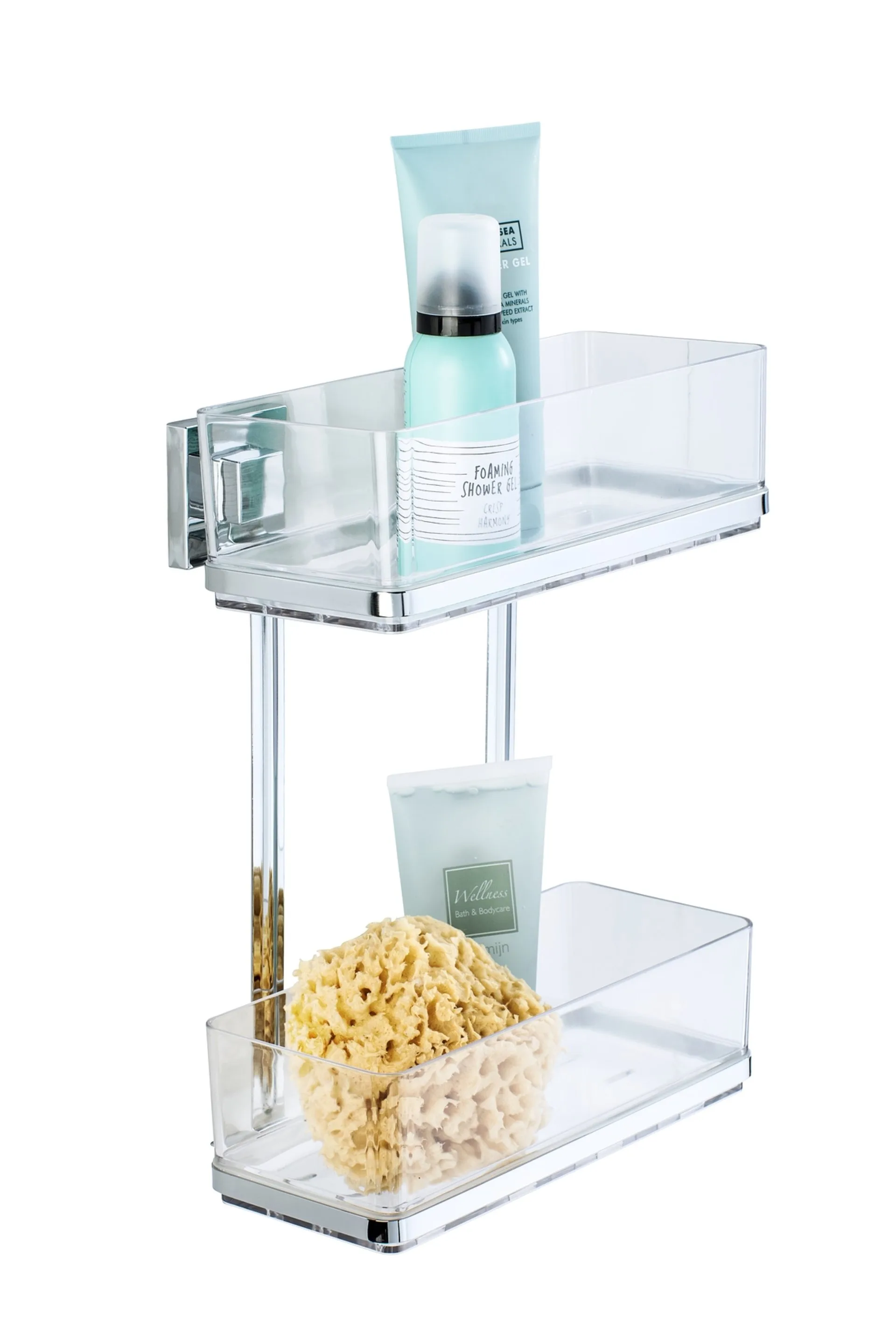 WENKO QUADRO Duschregal, 2 Etagen, Edelstahl, Befestigen ohne bohren, Vacuum-Loc®