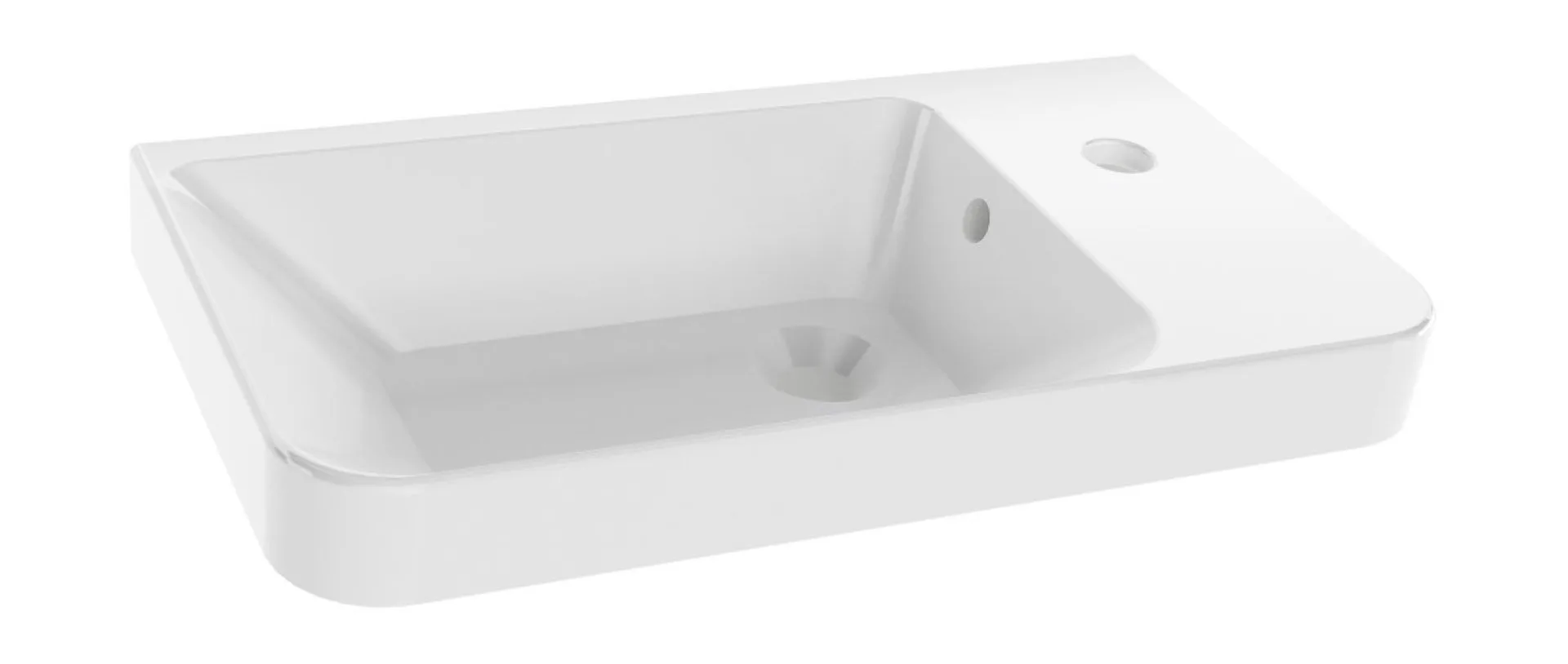 FACKELMANN MILANO Gäste WC Waschtisch Set 55 cm breit, Weiß/Braun hell, Waschbecken Keramik Weiß + Waschbeckenbeleuchtung