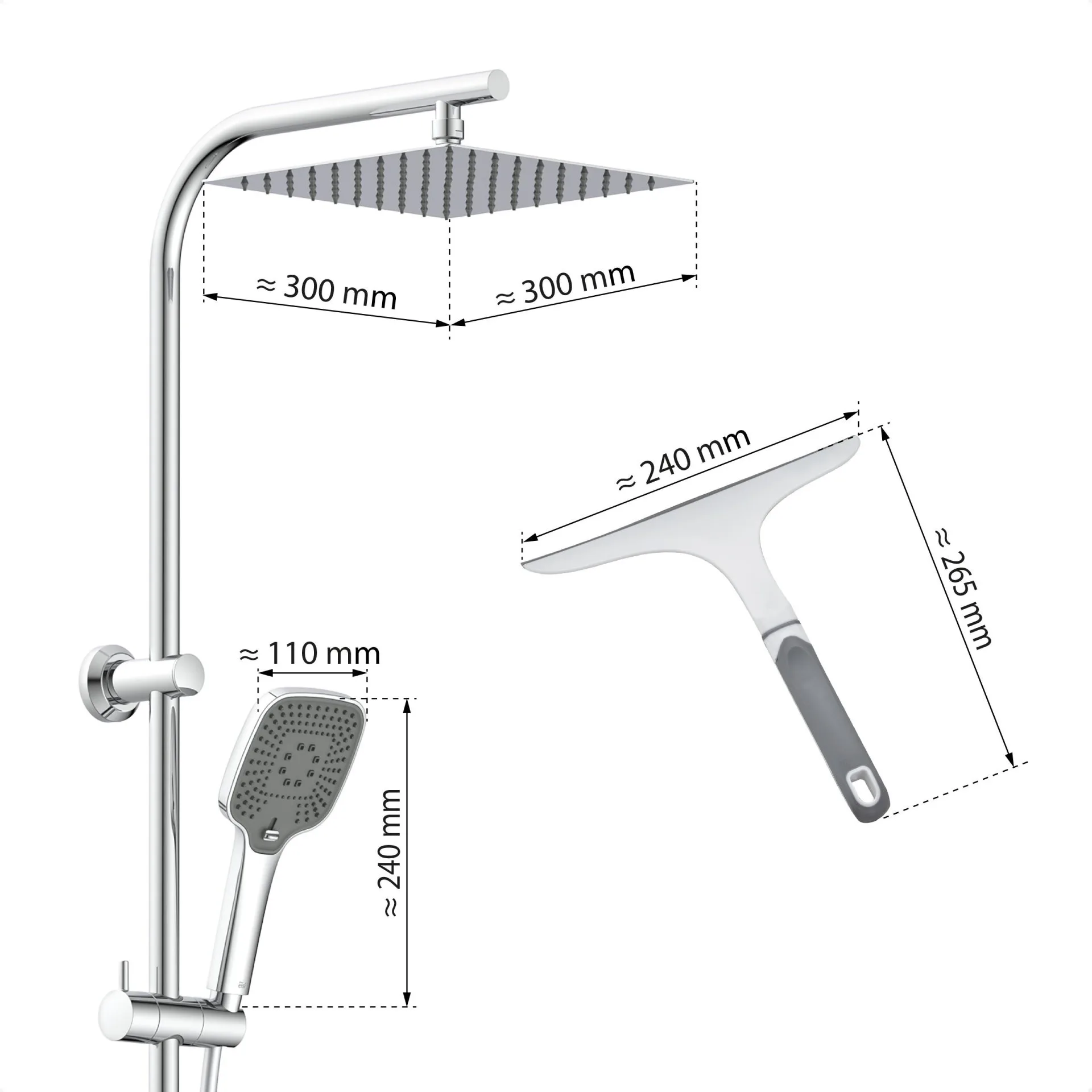 EISL EASY DELUXE Überkopf-Brauseset, Chrom, inklusive Duschabzieher