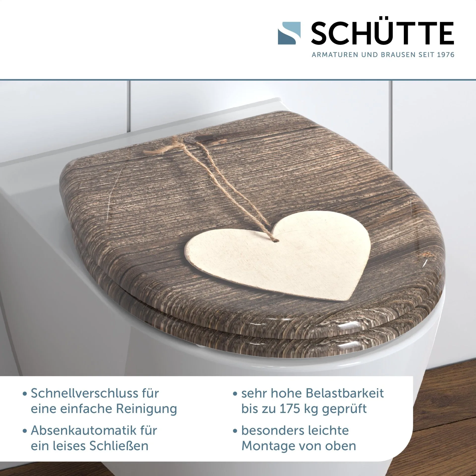 SCHÜTTE WOOD HEART WC-Sitz, Kunststoff, mit Absenkautomatik und Schnellverschluss