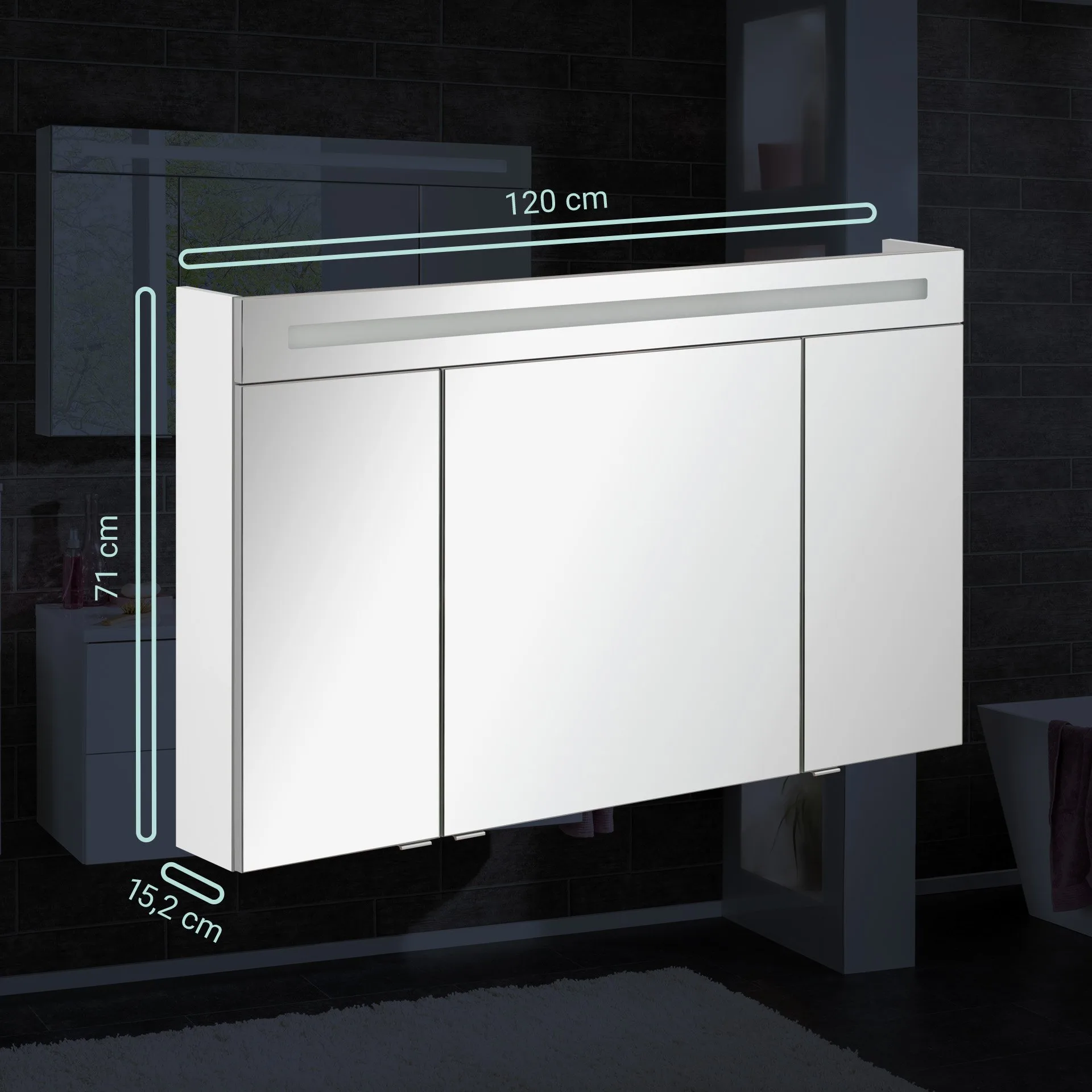 FACKELMANN B.CLEVER LED Spiegelschrank 120 cm breit, Weiß, 3 Türen