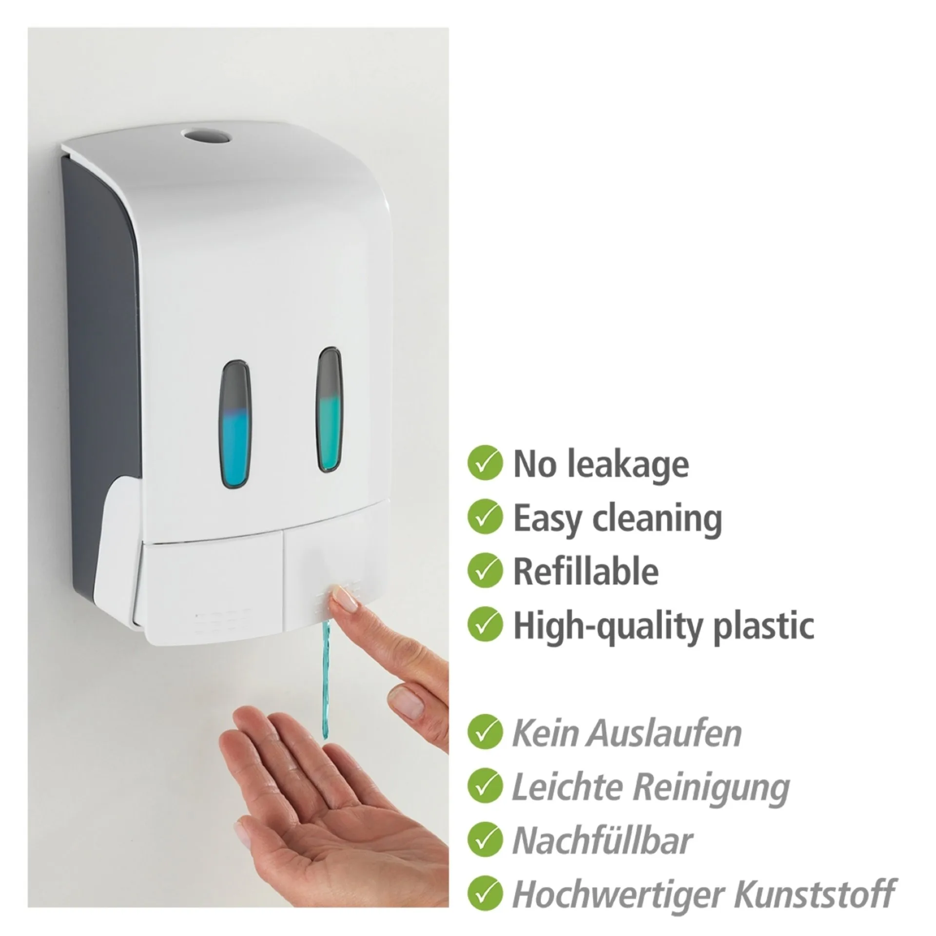 WENKO TARTAS Seifenspender je 480 ml, Weiß/Schwarz, 2-Kammer Desinfektionsmittelspender