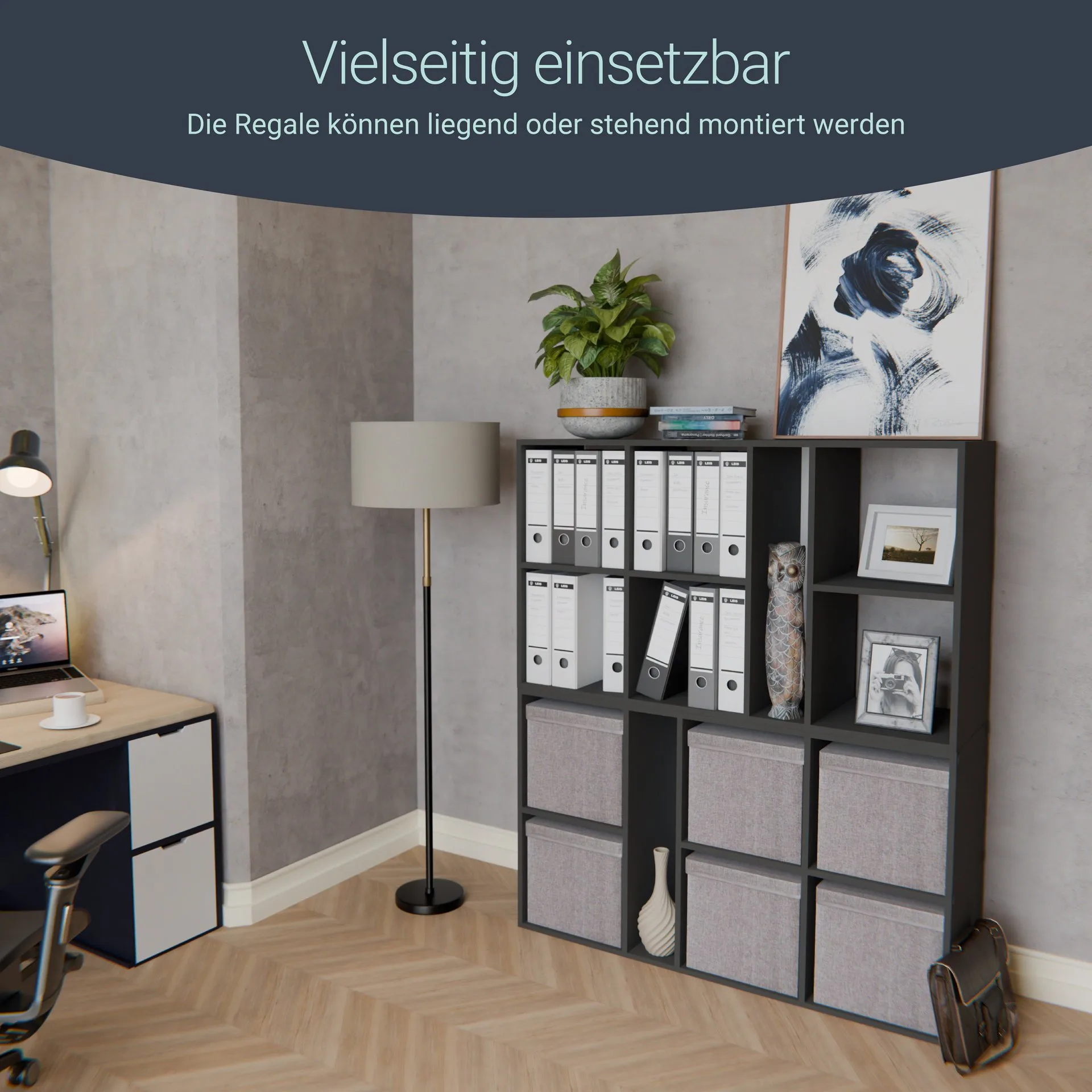 BADEDU WARD Regal 72 cm breit, Anthrazit, 7 Fächer