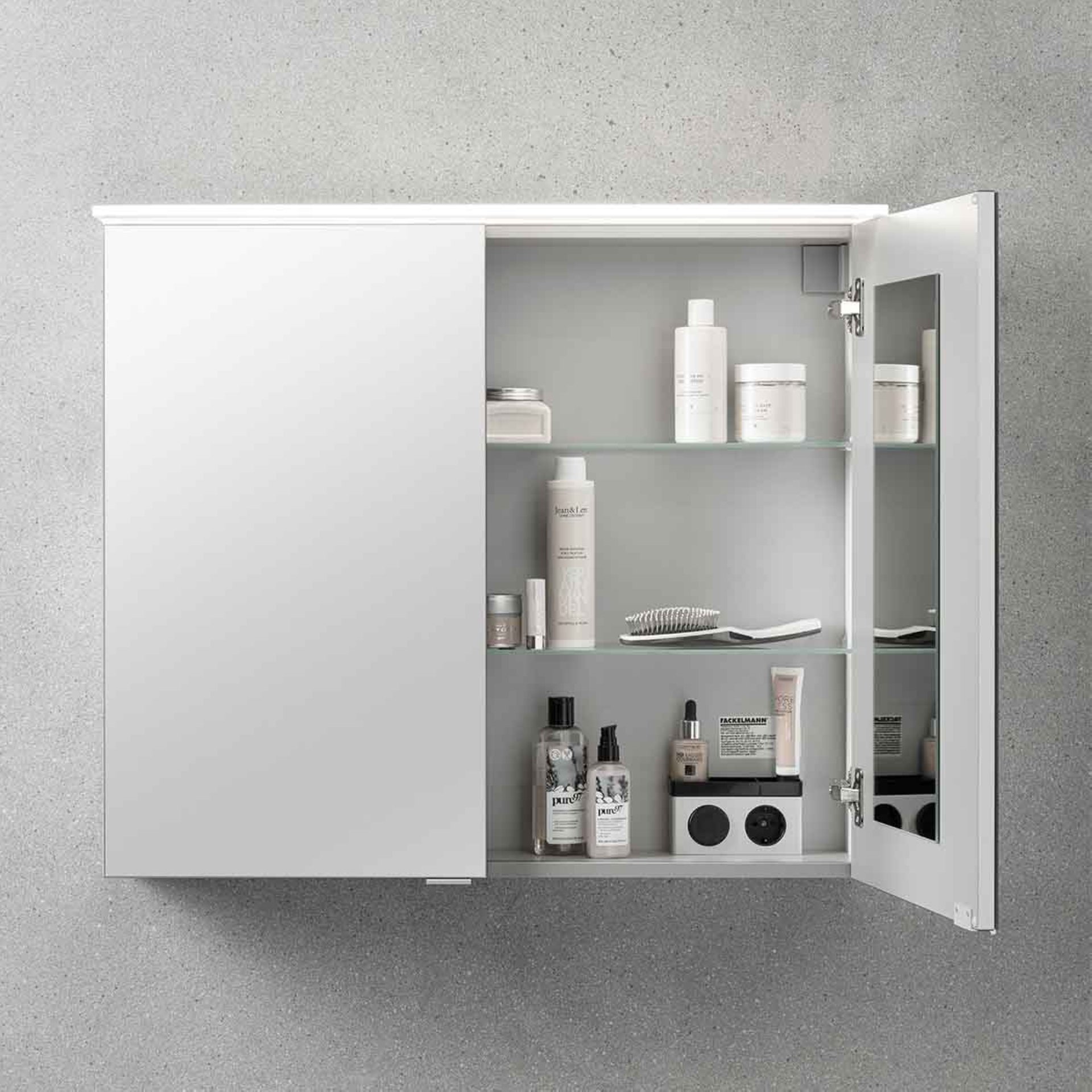 FACKELMANN B.PERFEKT Badmöbel Set 4-teilig 62 cm breit, Braun hell, Waschbecken Keramik Weiß + LED Spiegelschrank + Midischrank