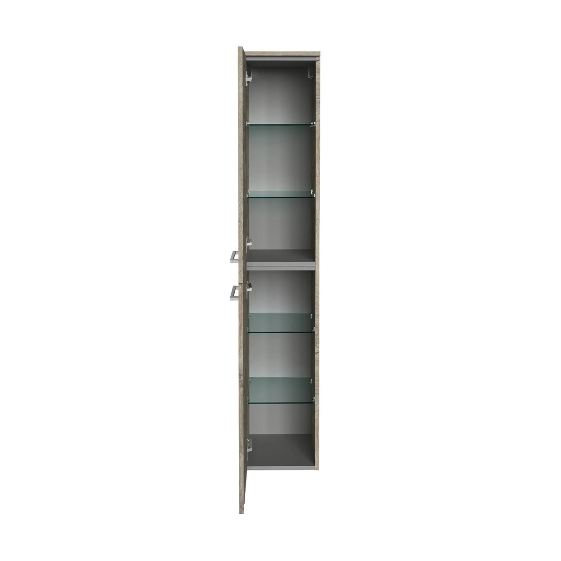 FACKELMANN B.STYLE Badmöbel Set 4-teilig 83 cm breit, Braun hell + LED Spiegel Spiegelschrank+ Hochschrank Türanschlag links