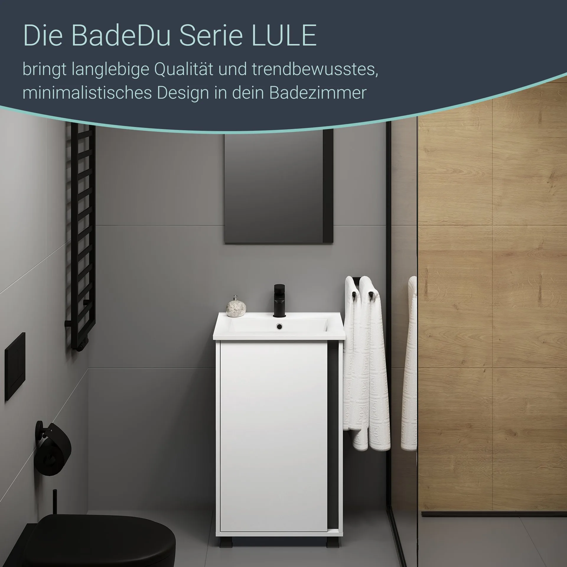 BADEDU LULE Gäste WC Waschtisch Set 51 cm breit, Weiß, Waschbecken Keramik Weiß, mit Füßen