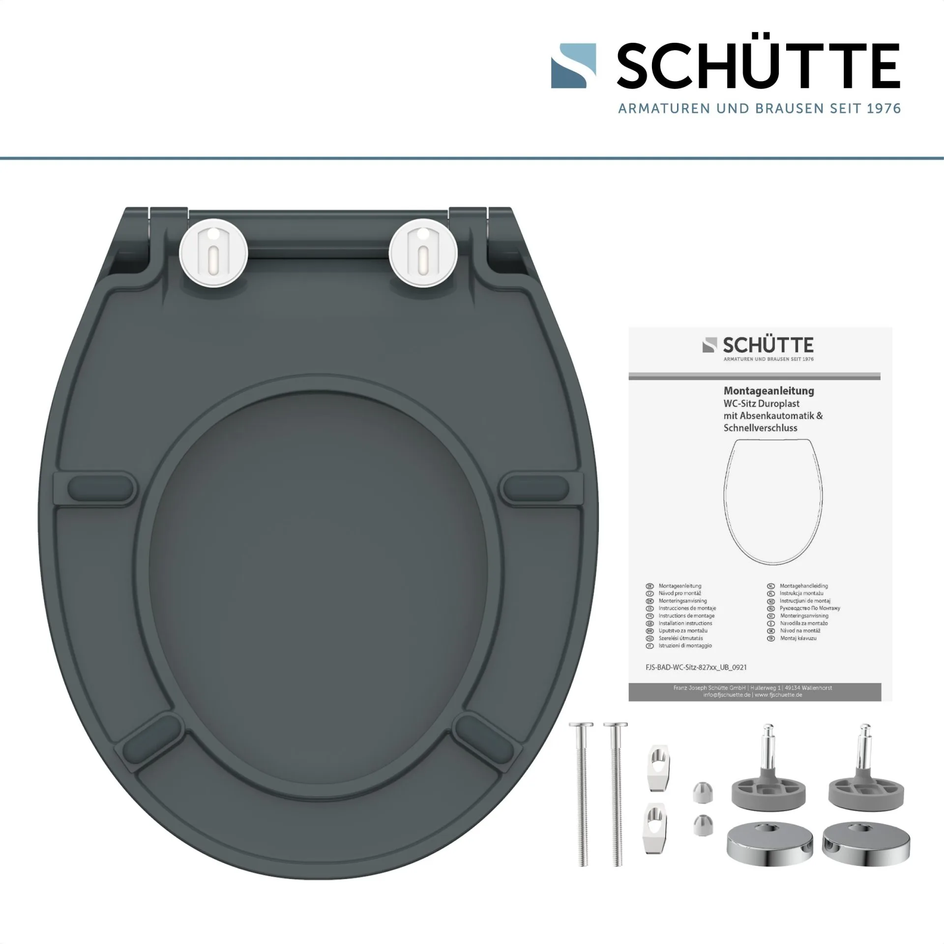 SCHÜTTE SLIM ANTHRAZIT WC-Sitz, Kunststoff, mit Absenkautomatik und Schnellverschluss