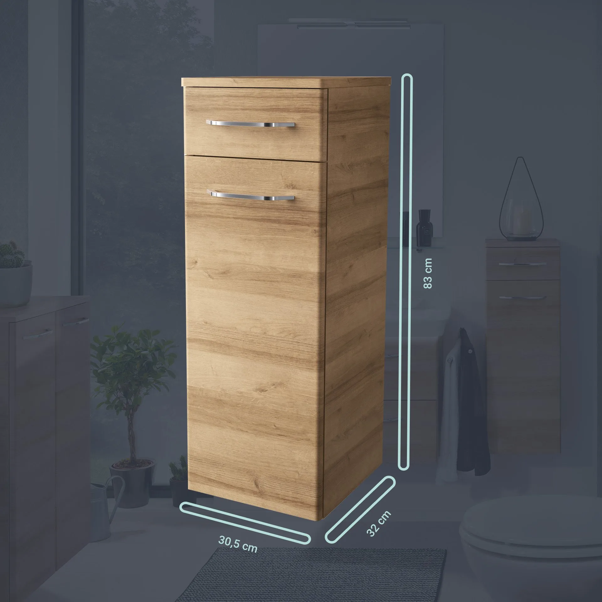 FACKELMANN MILANO Midischrank 30 cm breit, Braun hell