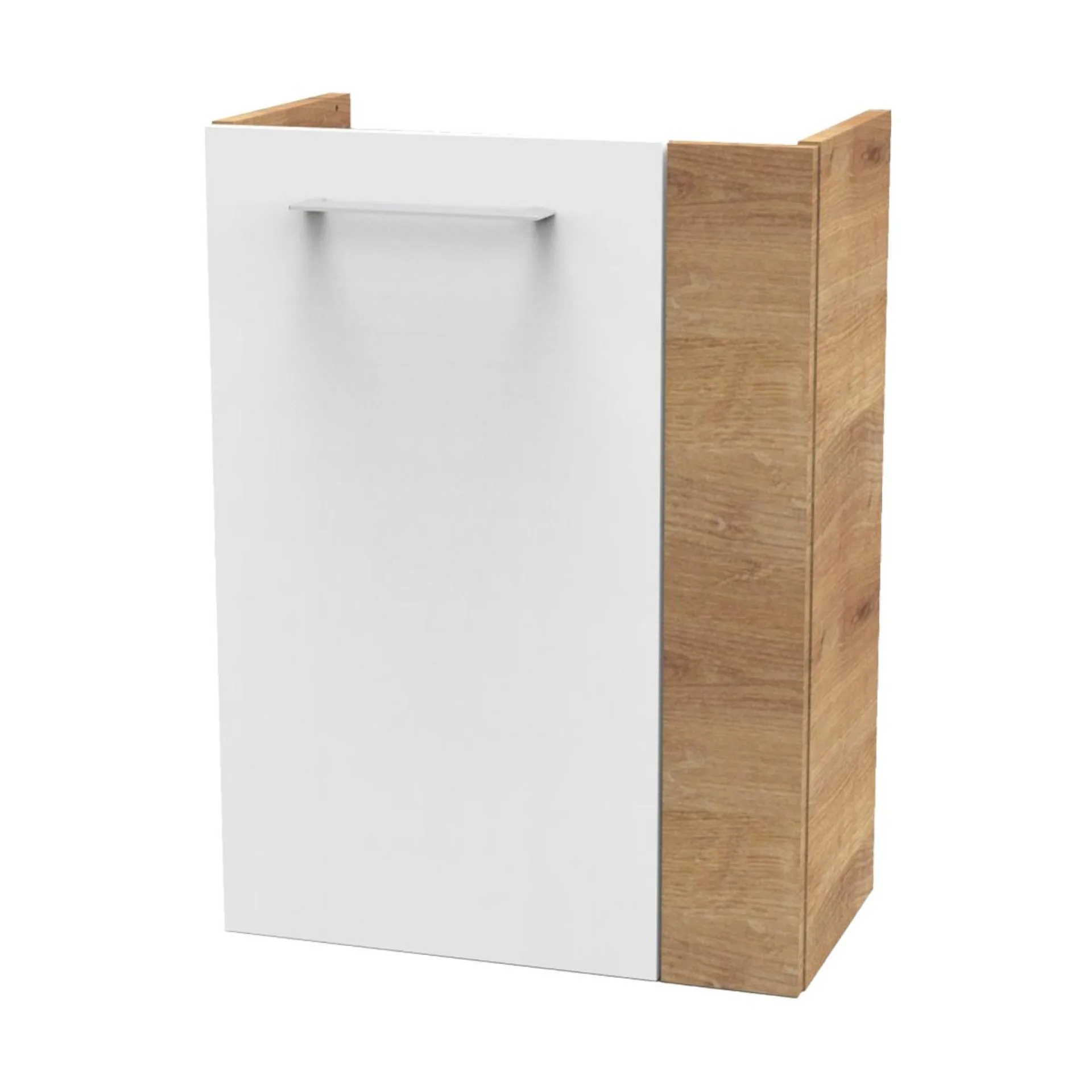 FACKELMANN SBC MILANO Waschbeckenunterschrank Gäste WC 45 cm breit, Weiß/Braun hell, Türanschlag links