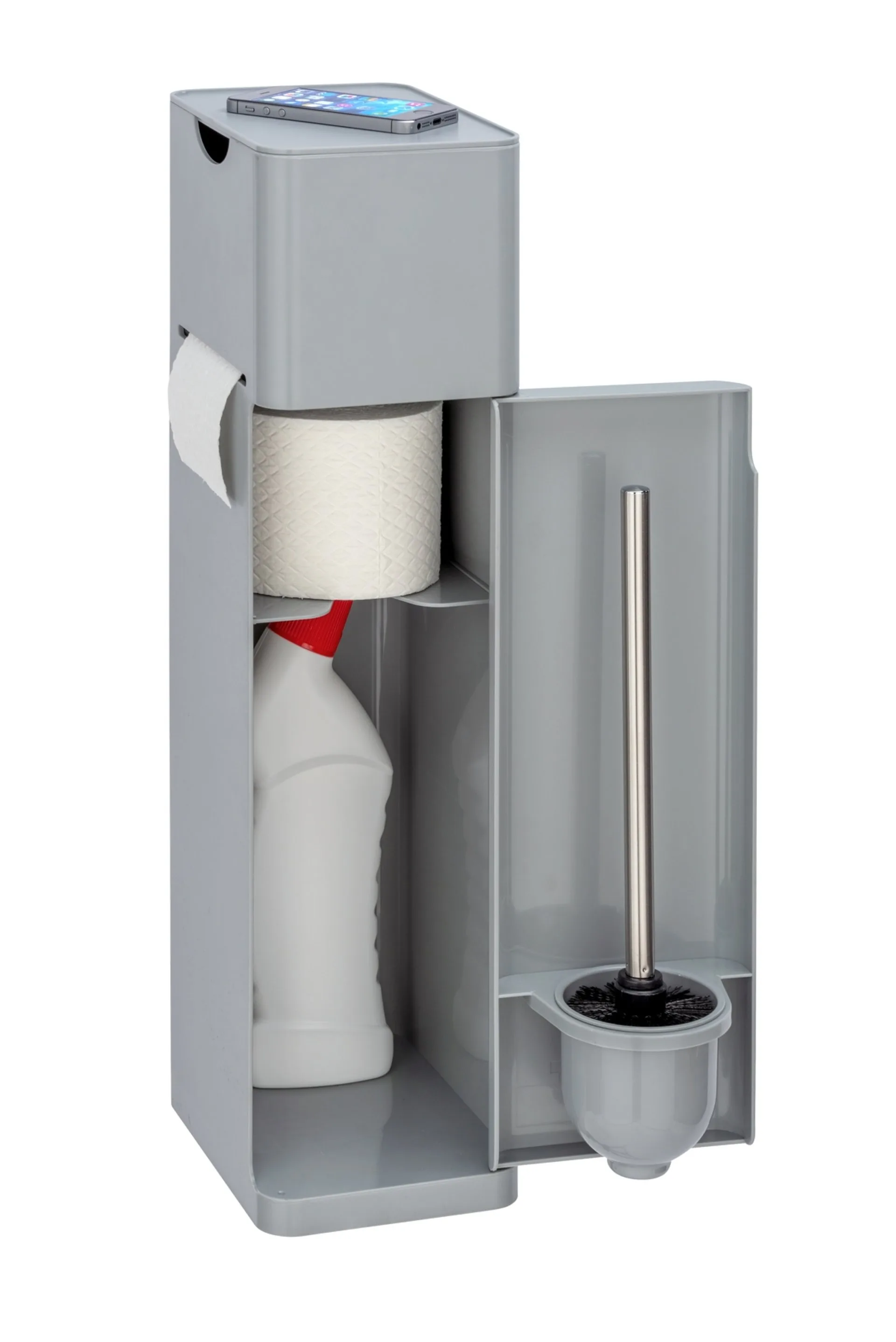 WENKO IMON WC-Garnitur, Grau, mit Toilettenpapierhalter und Ablage