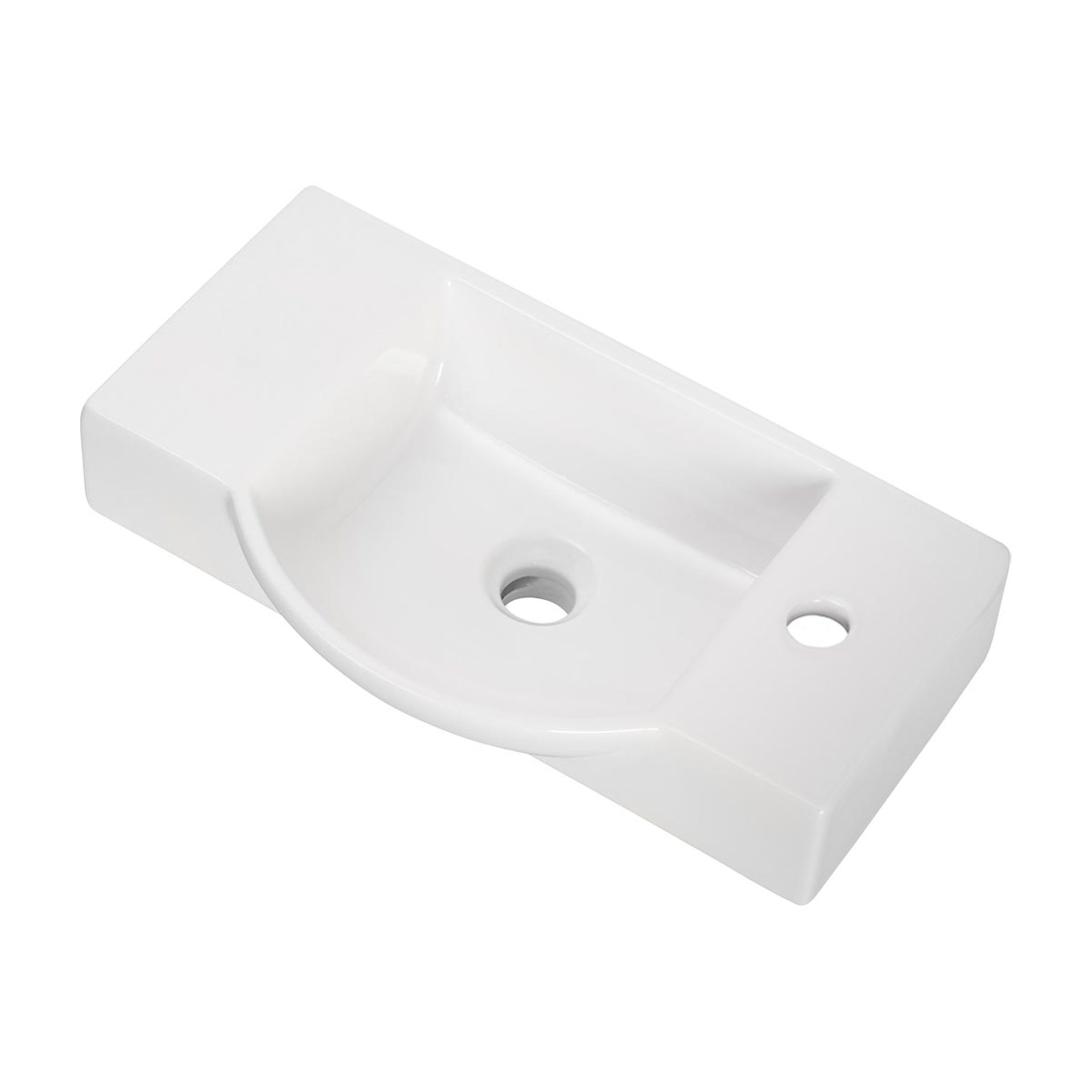 FACKELMANN SBC MILANO Gäste WC Waschtisch Set 55 cm breit, Braun hell, Waschbecken Keramik Weiß, Hahnloch rechts