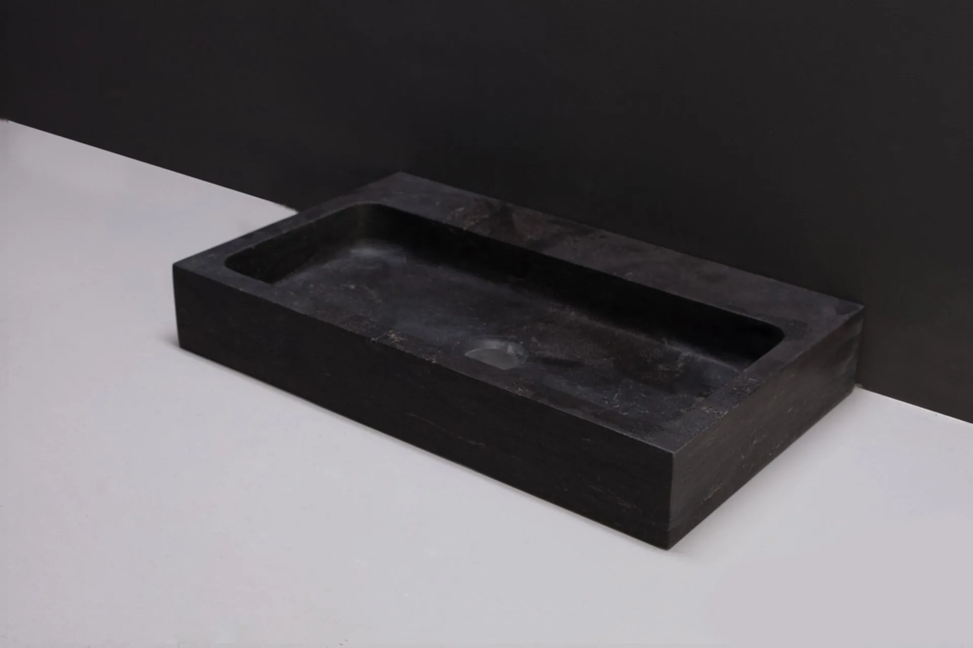 FORZALAQUA TARANTO Waschbecken 50 cm breit, Bluestone, Naturstein, mit Hahnloch