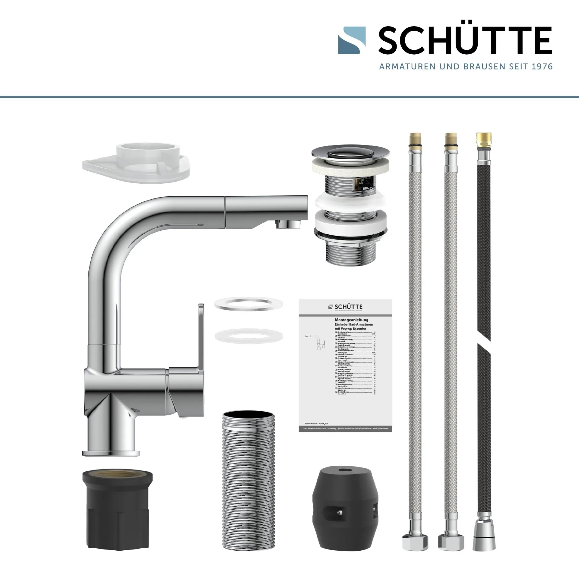 Schütte LONDON Waschtischarmatur, Chrom, mit herausziehbarer Haarbrause