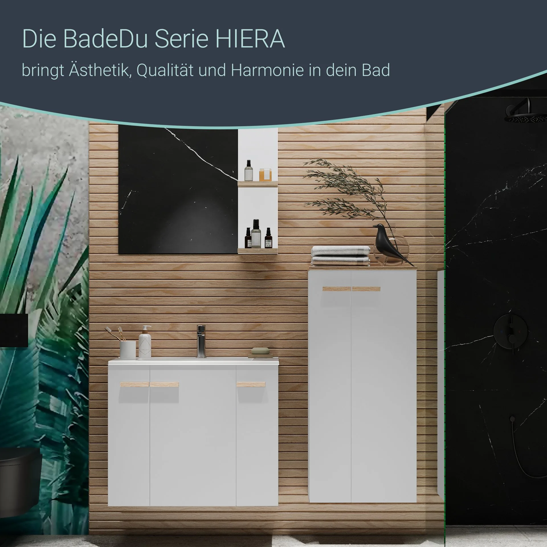 BADEDU HIERA Spiegel 79 cm breit, Weiß, zwei Ablagen