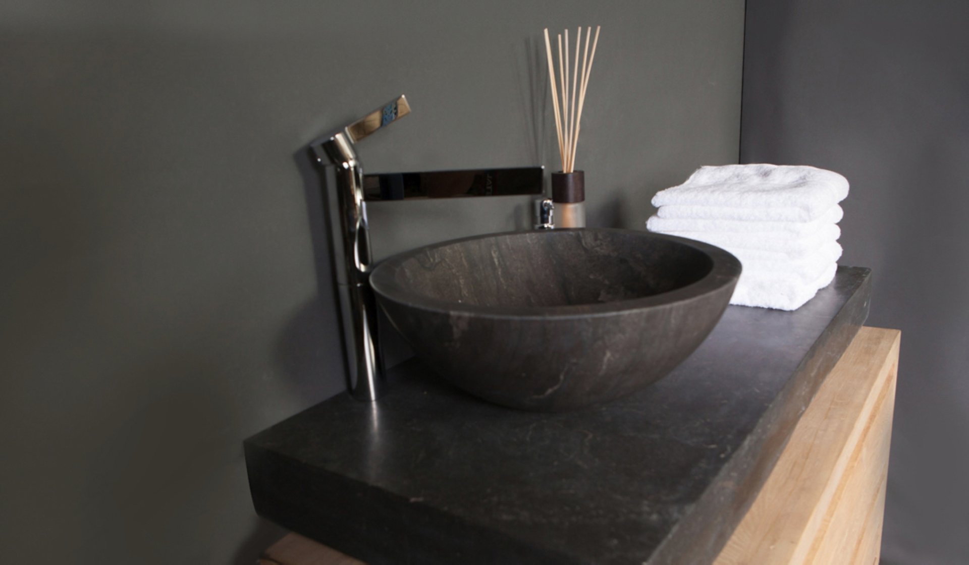 Waschbecken Naturstein ROMA (40 cm) Bluestone, ohne Hahnloch, 100001