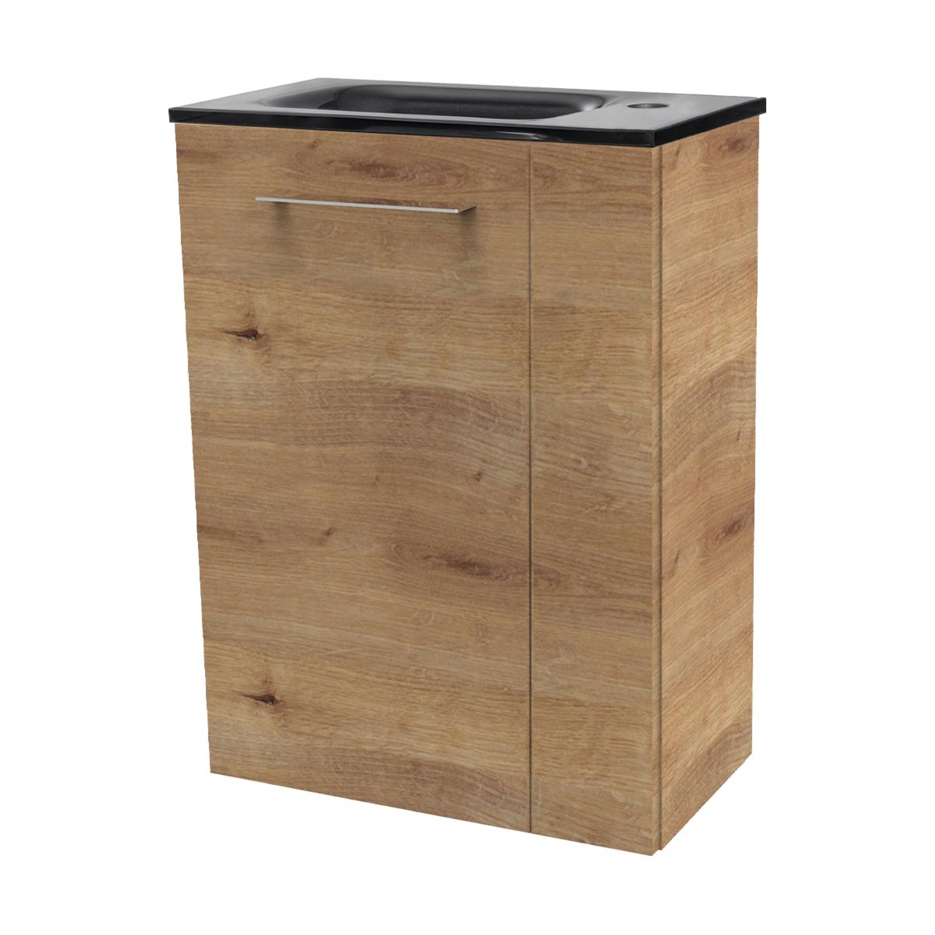 FACKELMANN SBC MILANO Gäste WC Waschtisch Set 45 cm breit, Braun hell, Waschbecken Glas Anthrazit, Türanschlag links