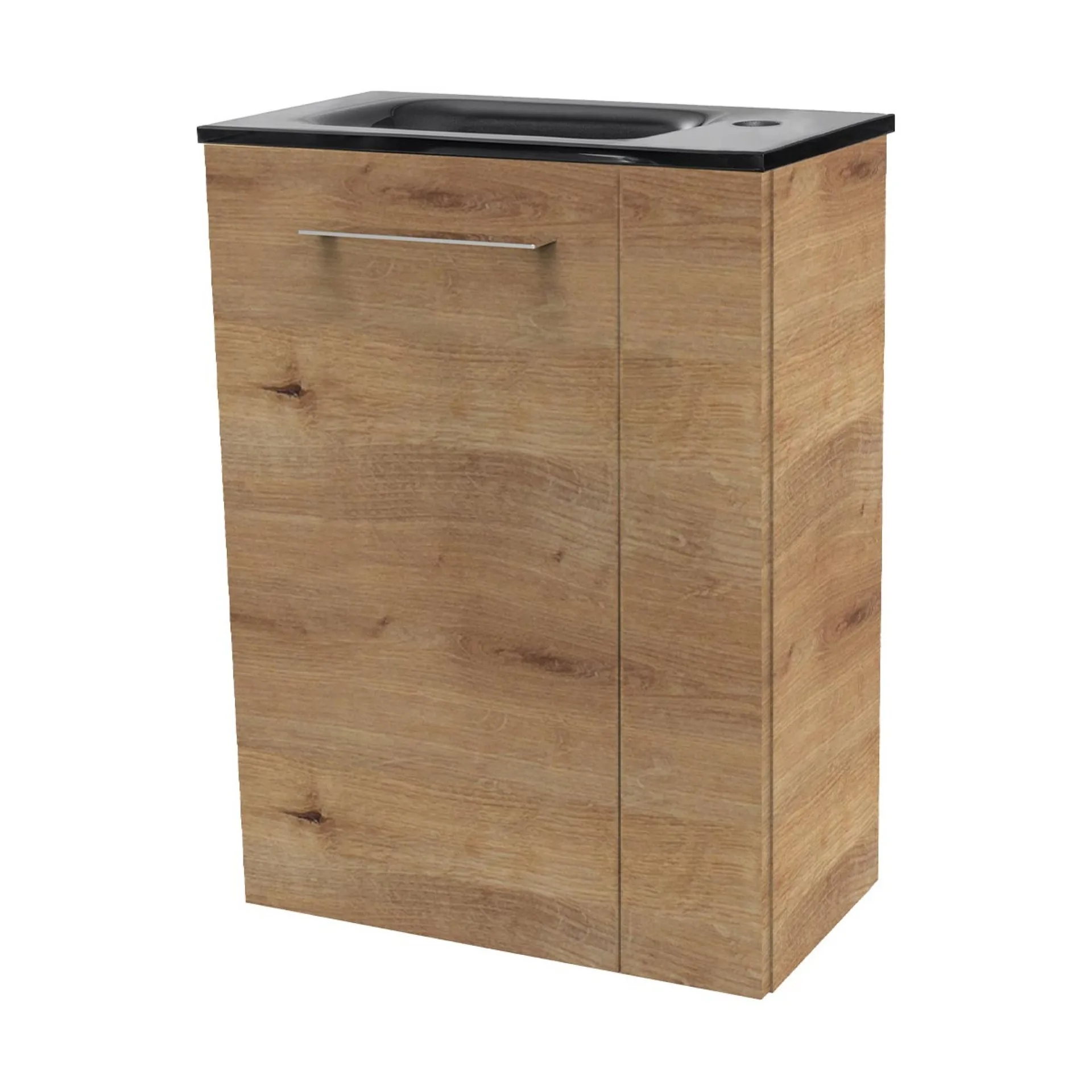 FACKELMANN SBC MILANO Gäste WC Waschtisch Set 45 cm breit, Braun hell, Waschbecken Glas Anthrazit, Türanschlag links