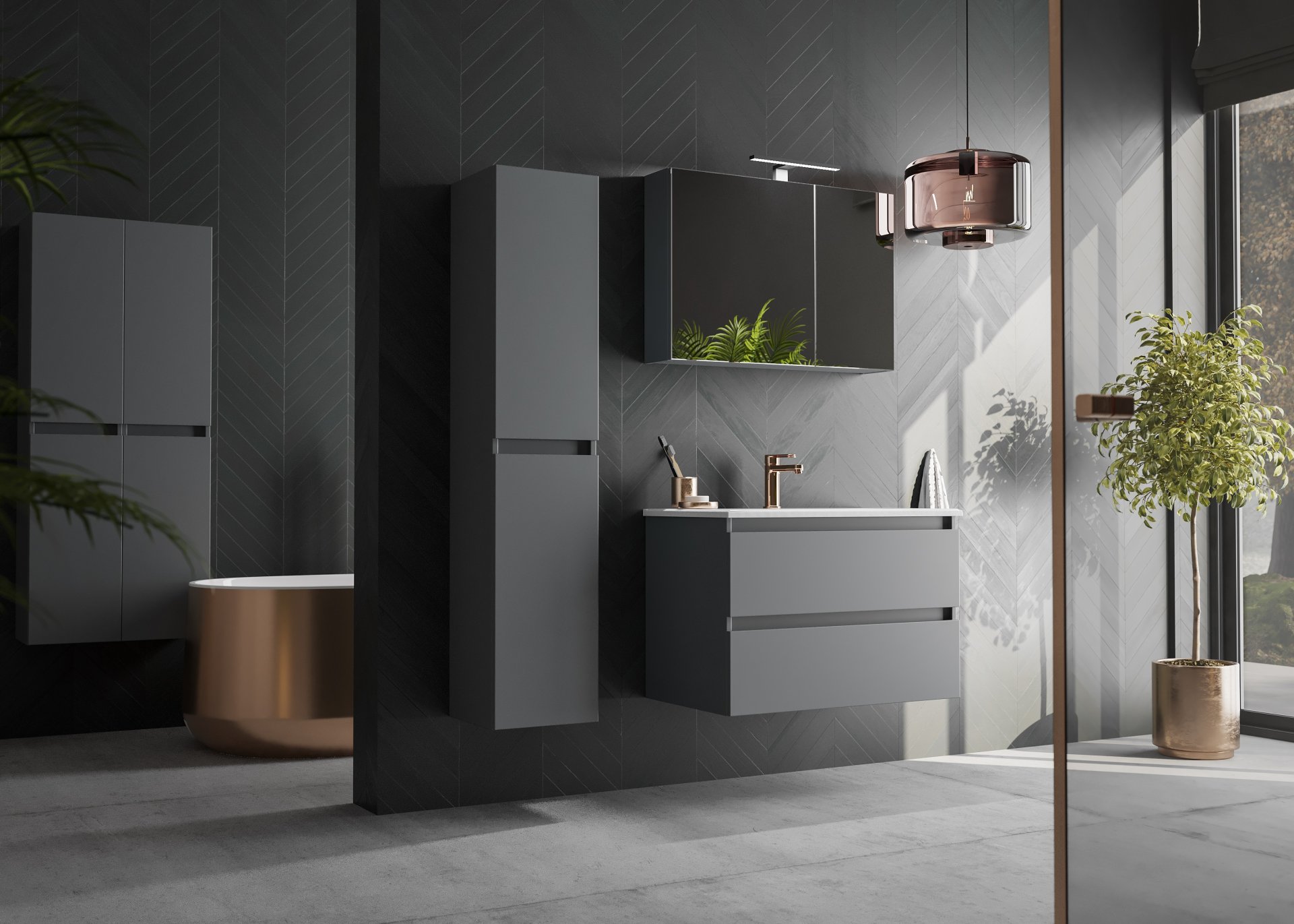 BADEDU LED Aufsatzleuchte 30 cm, Schwarz